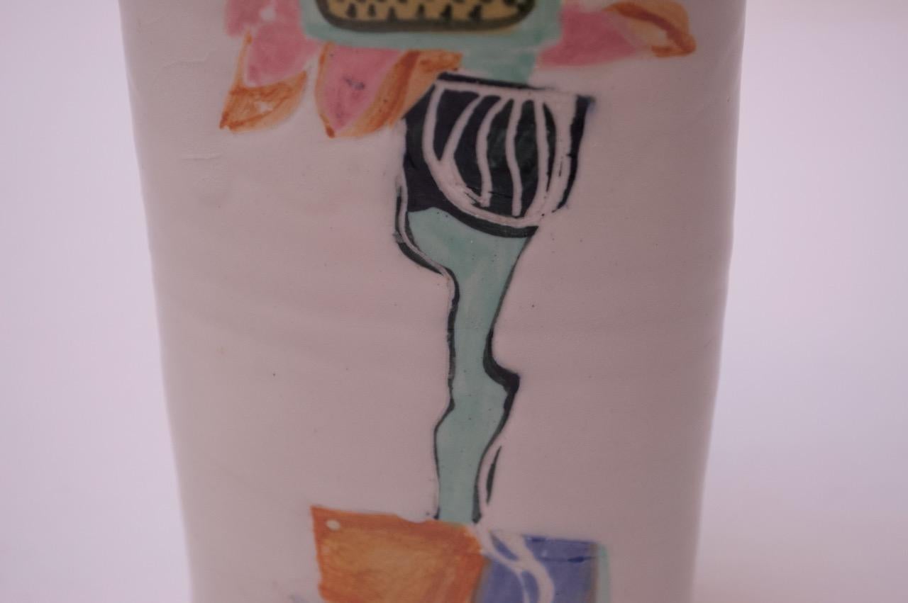 Studio Ceramic Vase with Floral Decoration Singed Pollack, 1976 For Sale 3