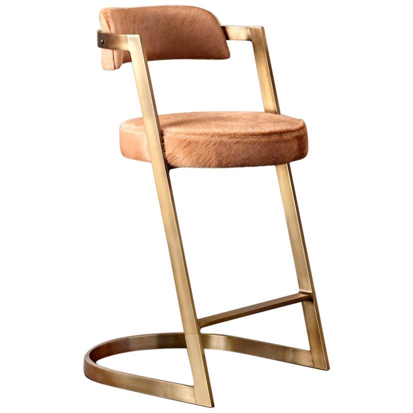 Studio Counter Stool in Burnished Brass with Terracotta Hide by Kelly Wearstler