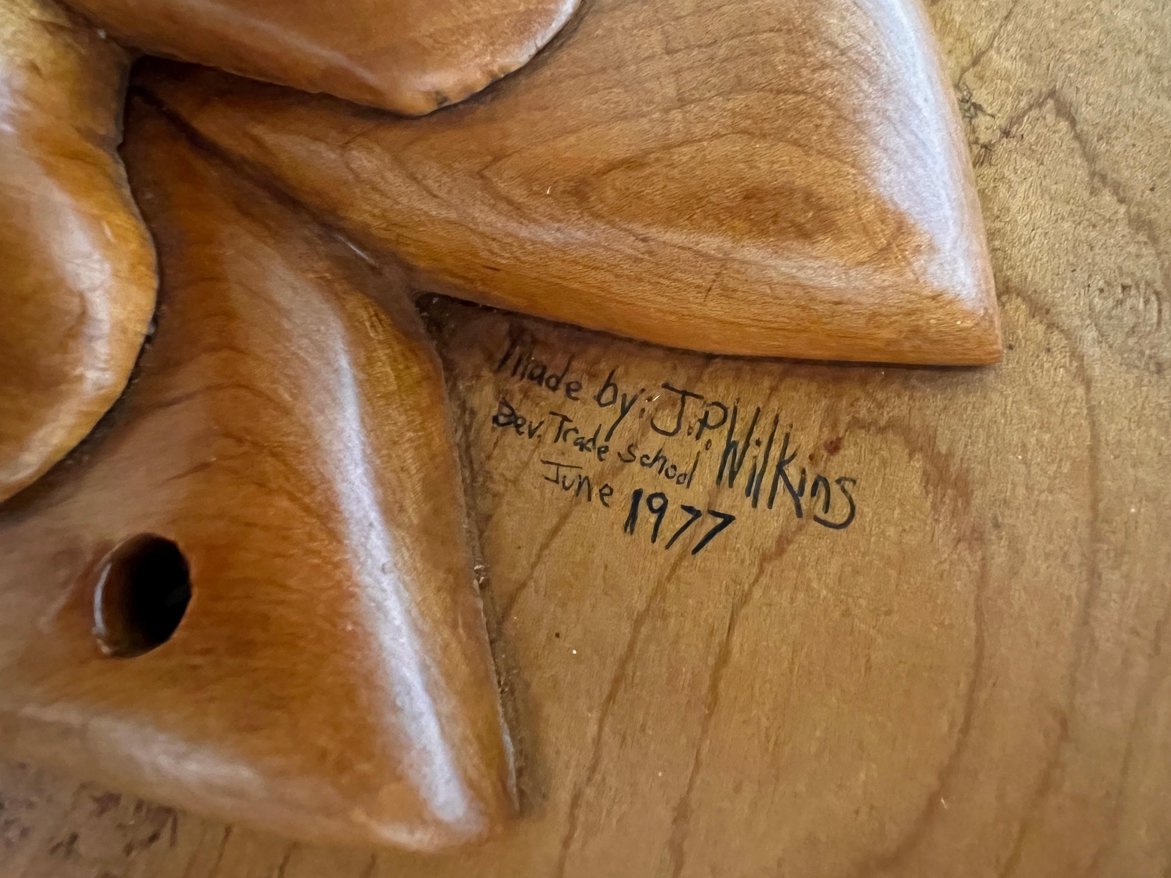 Studio Craft Carved Maple Side Tables Signed Wilkins, D. 1977 For Sale 7