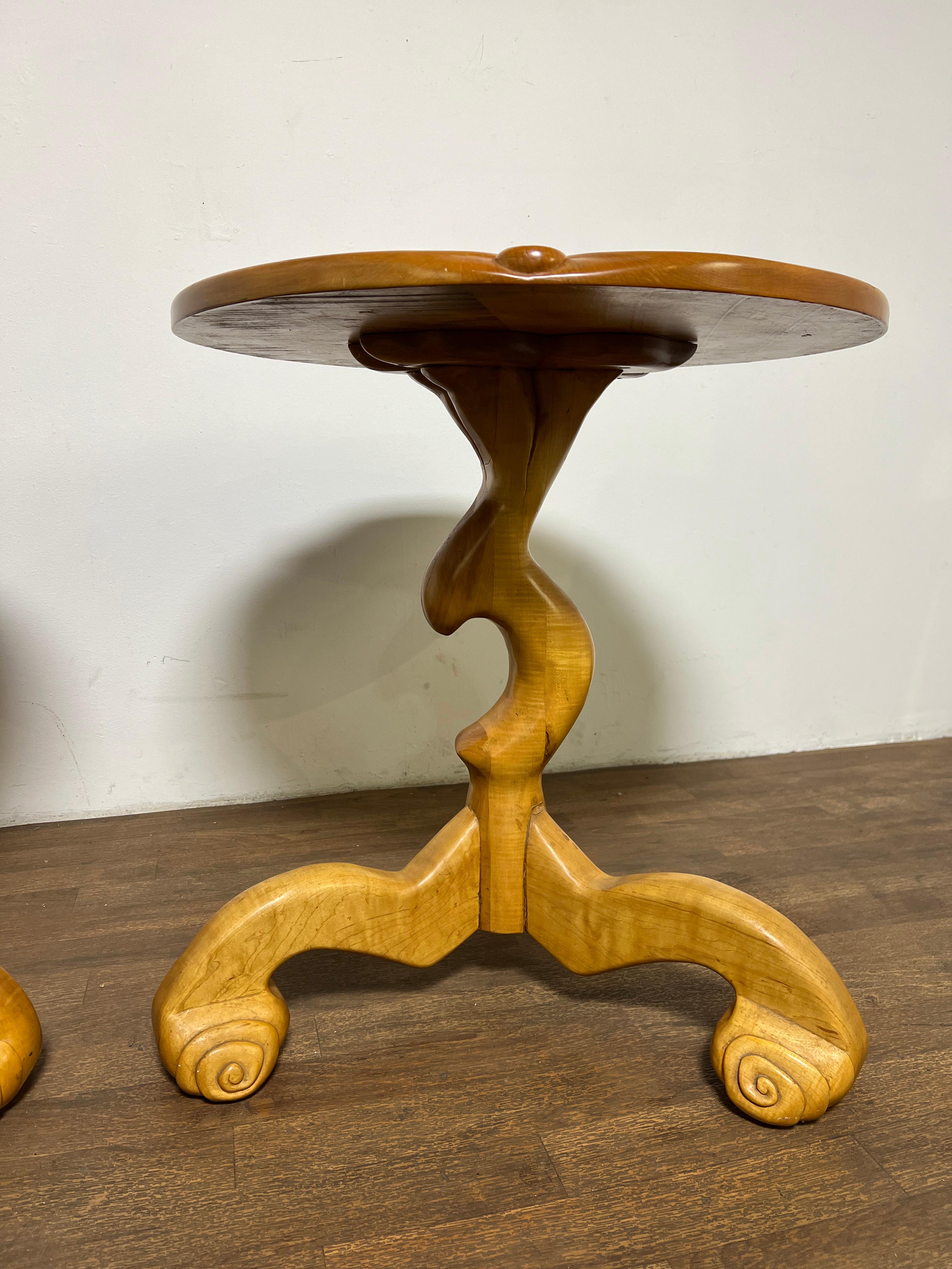 Studio Craft Carved Maple Side Tables Signed Wilkins, D. 1977 For Sale 1