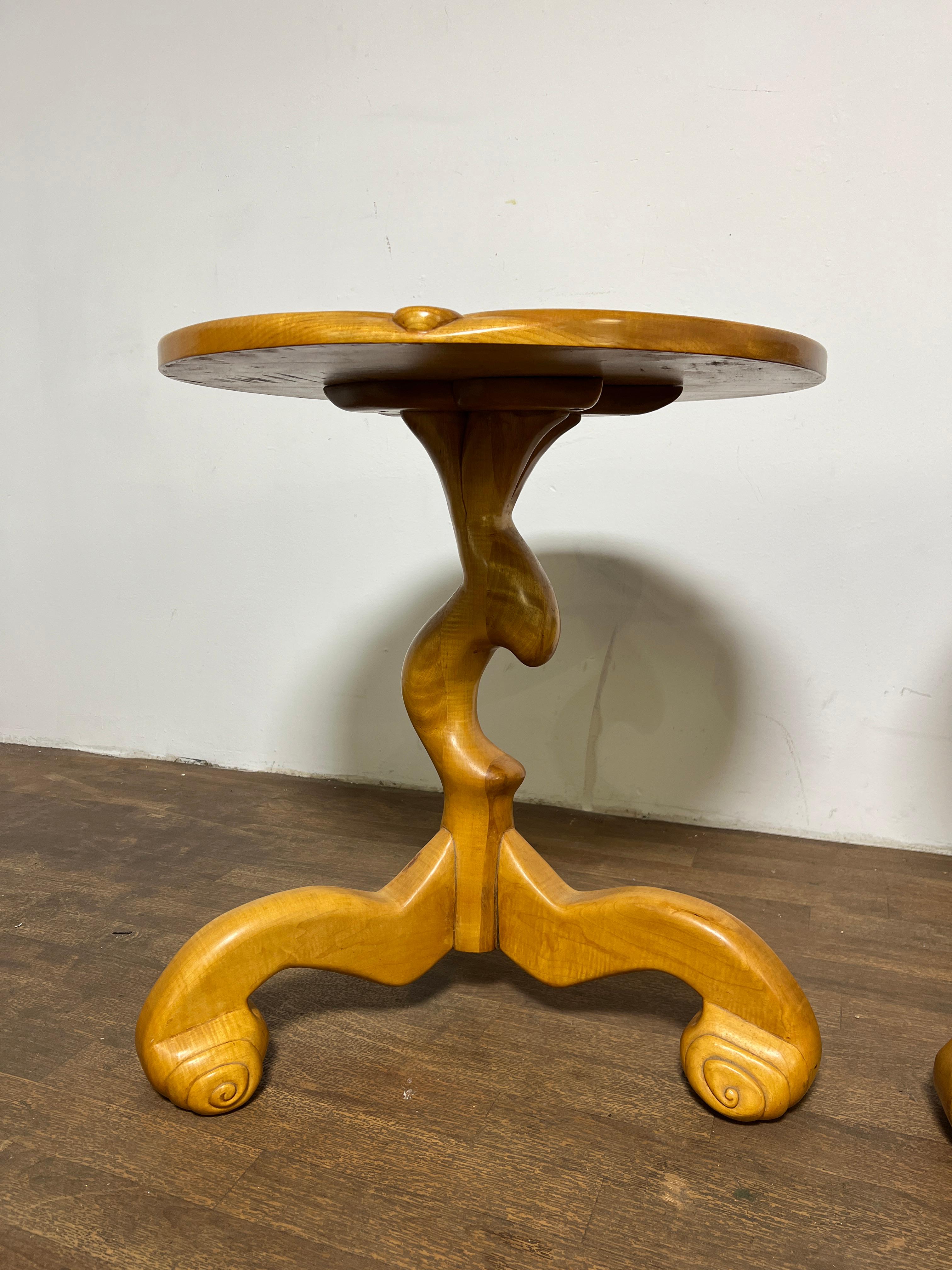Studio Craft Carved Maple Side Tables Signed Wilkins, D. 1977 For Sale 2