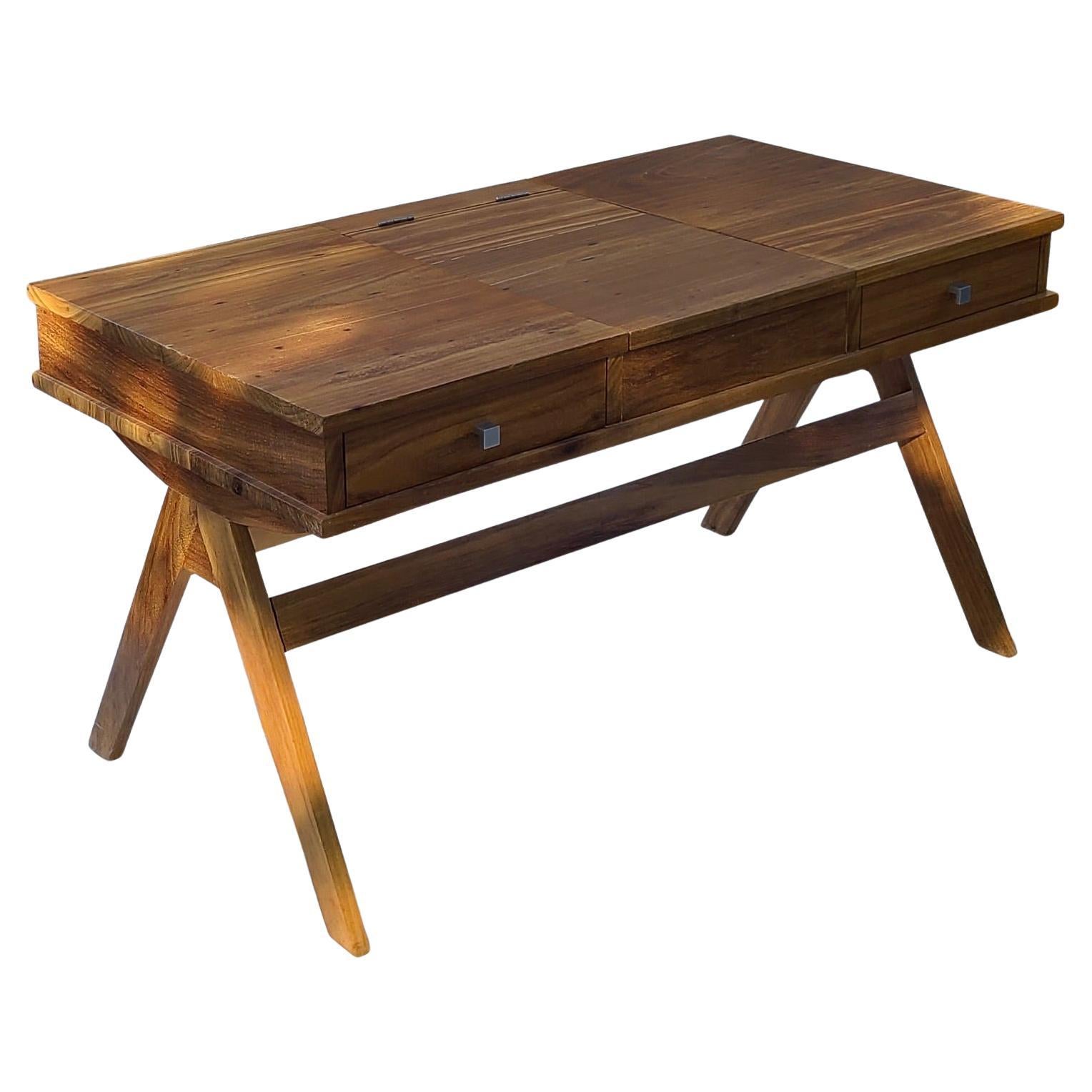 Mid-Century Modern Studio Craft Compass Campaign Desk made in South Africa from Yellowwood For Sale
