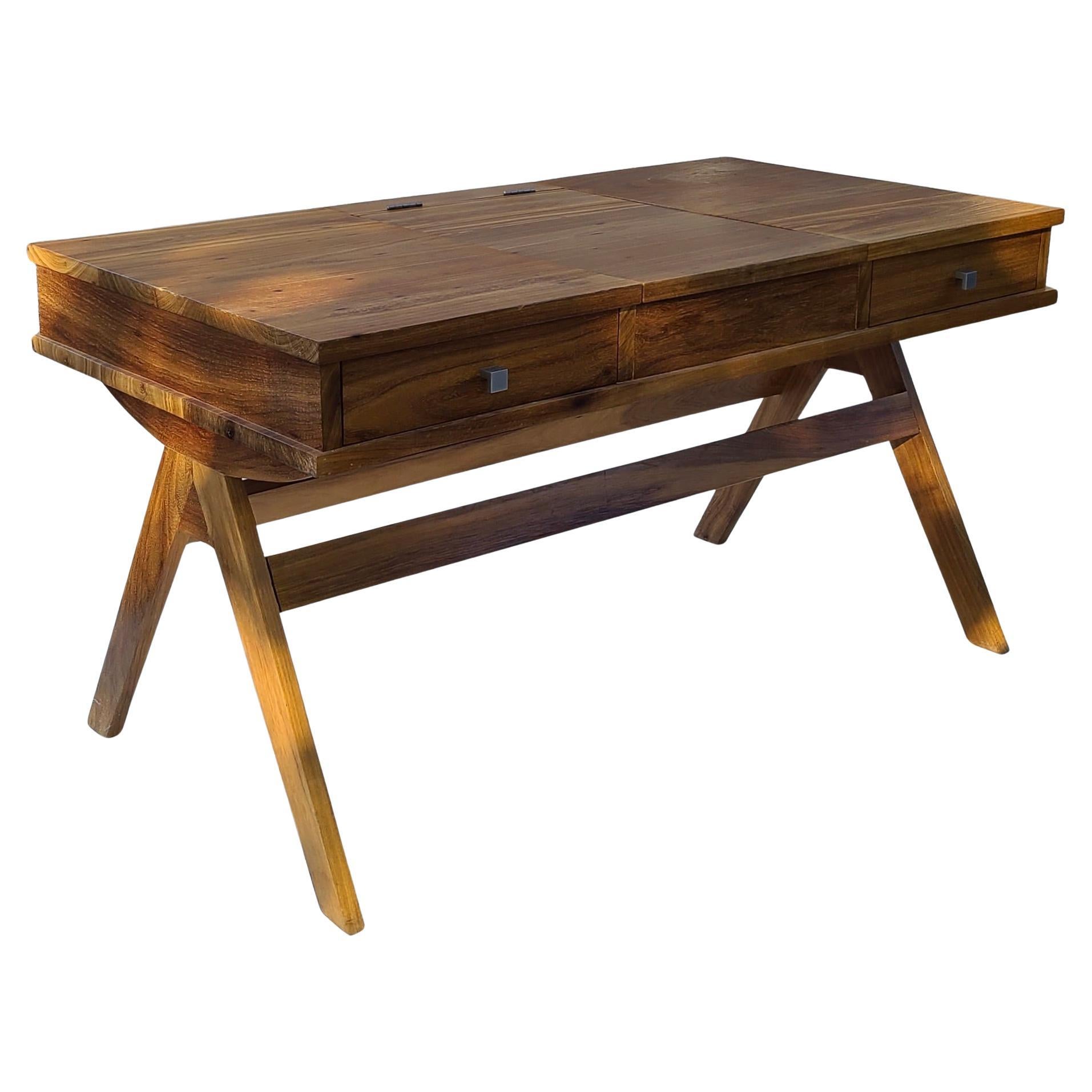 South African Studio Craft Compass Campaign Desk made in South Africa from Yellowwood For Sale
