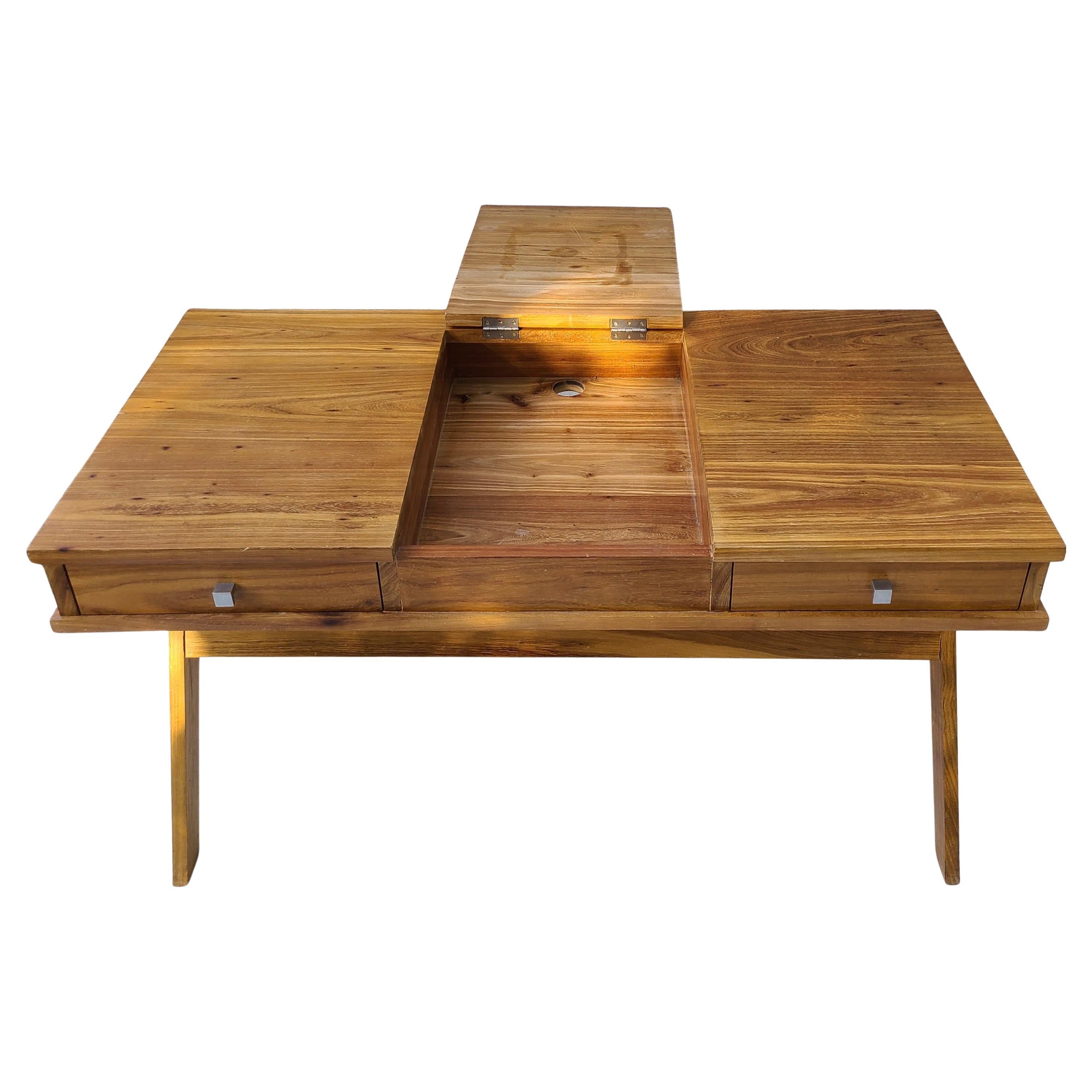 Studio Craft Compass Campaign Desk made in South Africa from Yellowwood In Good Condition For Sale In Fraser, MI