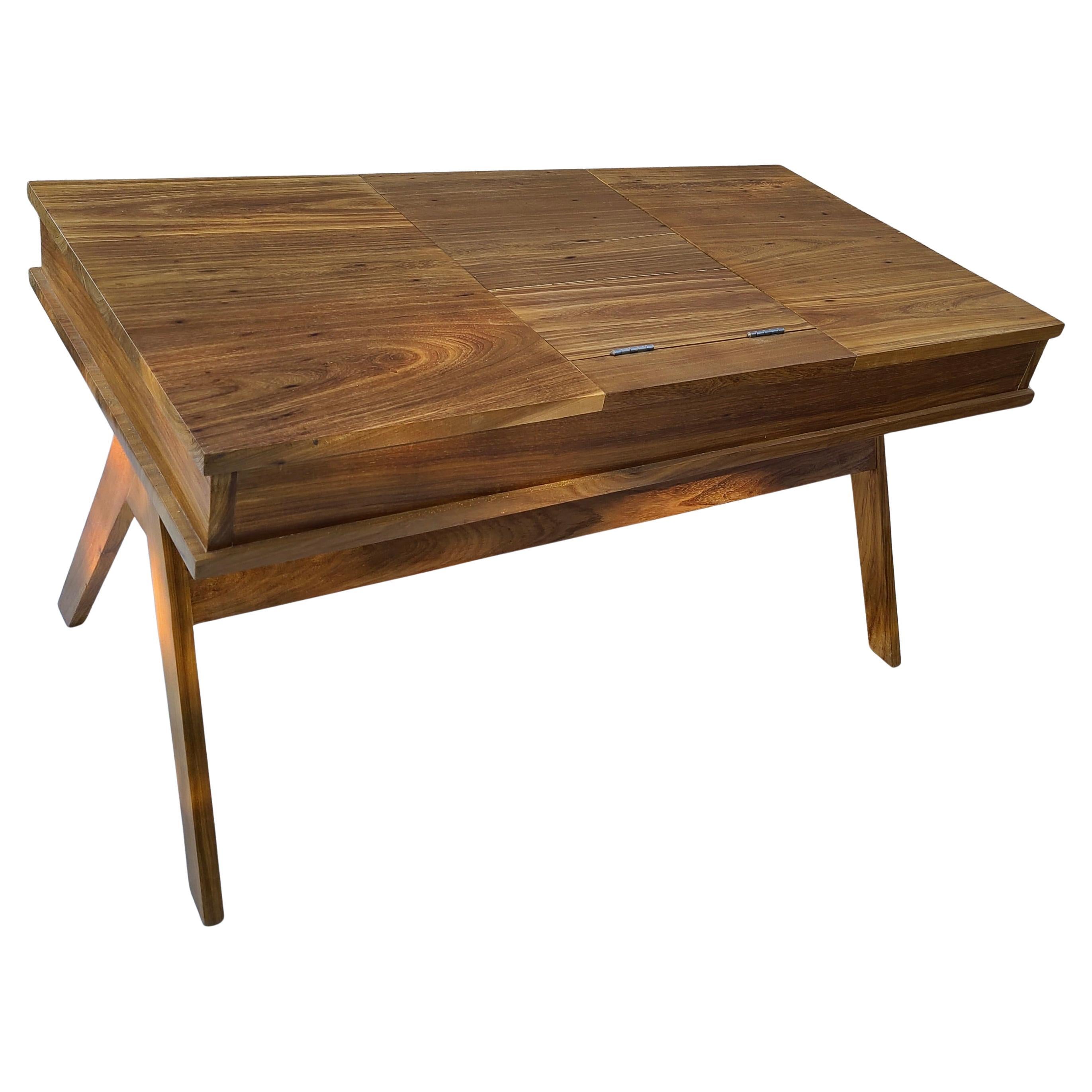 Hardwood Studio Craft Compass Campaign Desk made in South Africa from Yellowwood For Sale