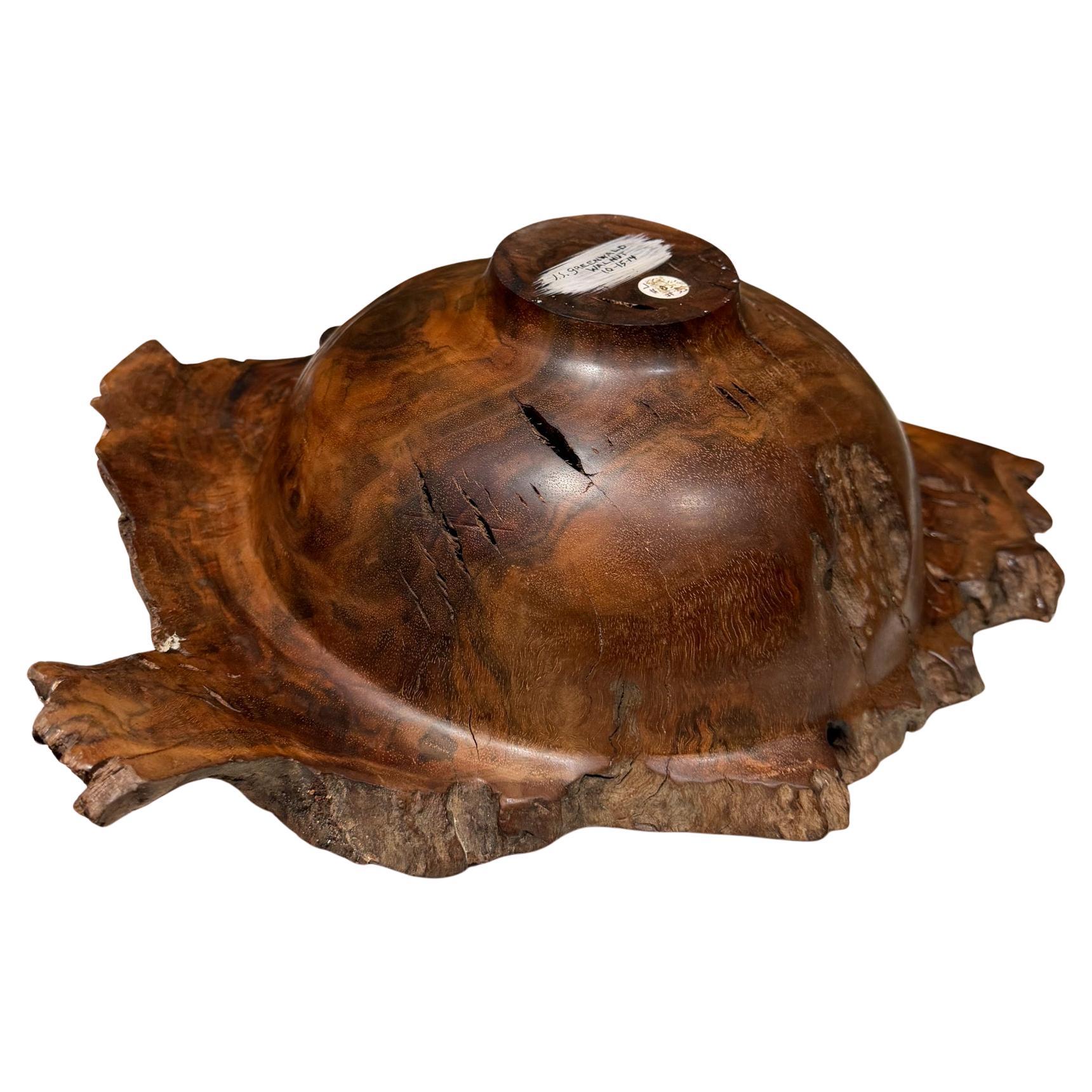 Studio Craft Handcrafted Walnut Wooden Bowl JS Greenwald Mid-Century