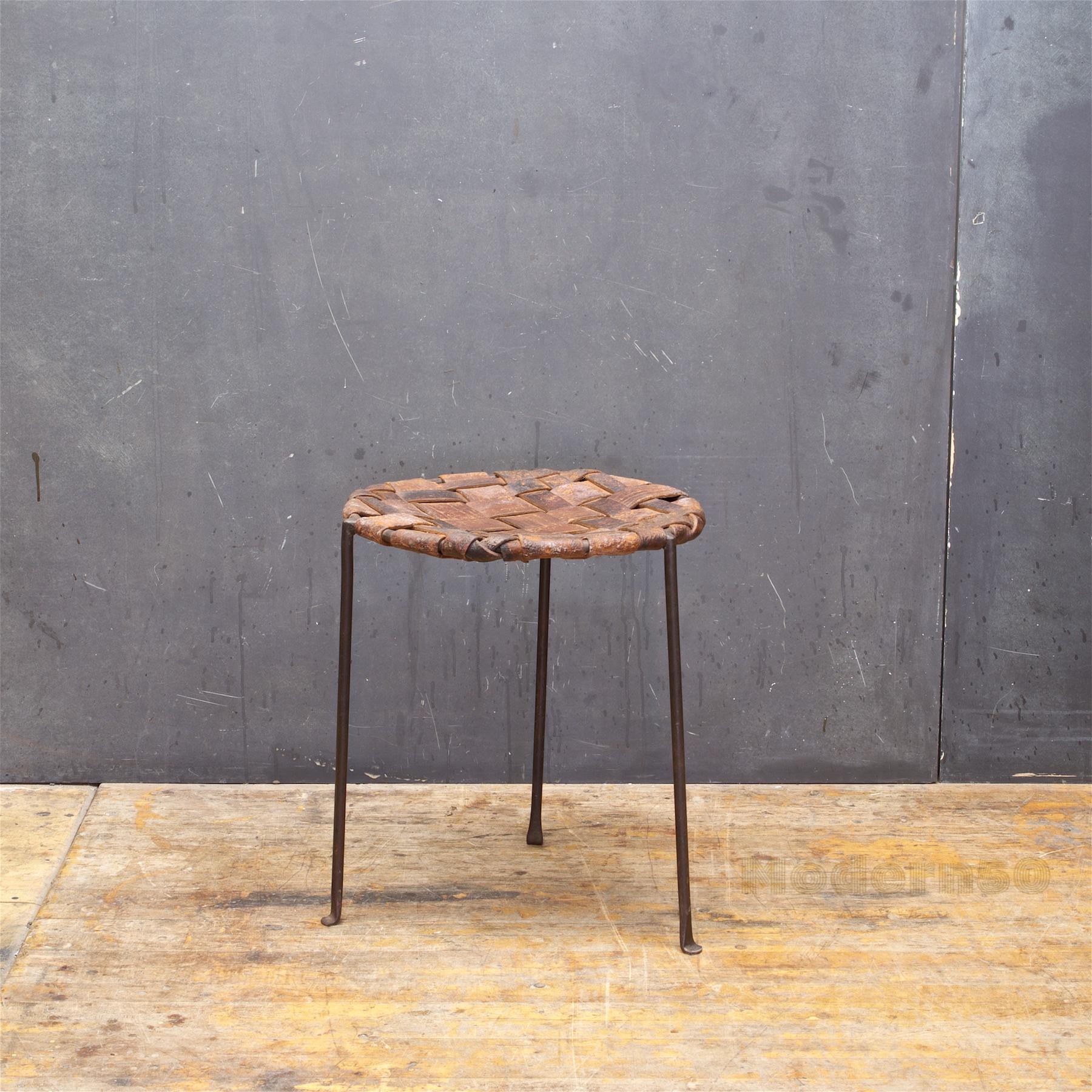 Welded Studio Craft Iron and Woven Leather Stool by Lila Swift and Donald Monell For Sale