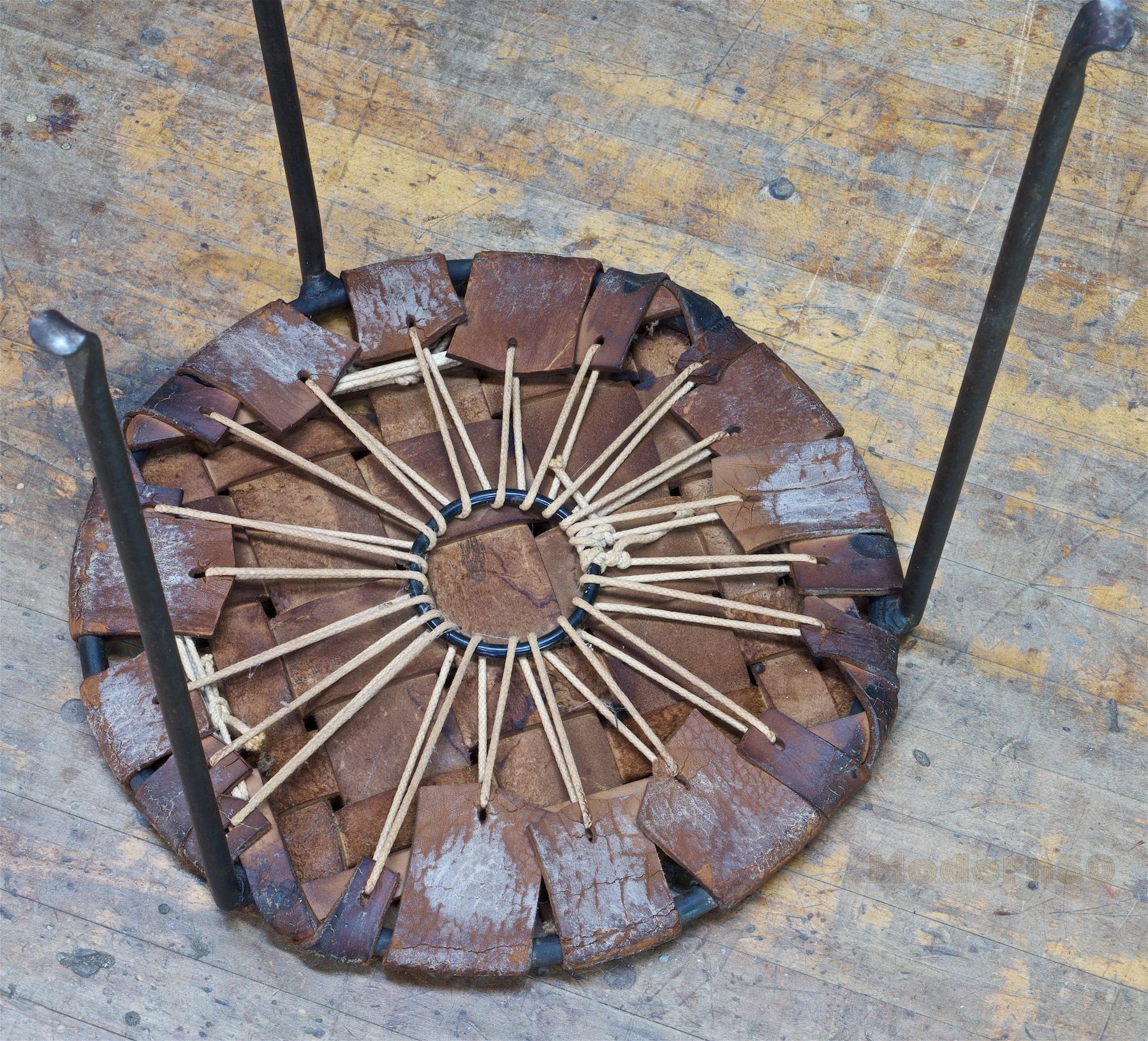 Mid-20th Century Studio Craft Iron and Woven Leather Stool by Lila Swift and Donald Monell For Sale