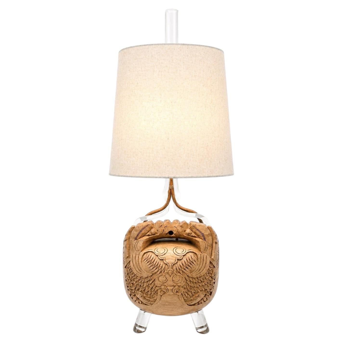 Studio Craft Japanese-Carved Table Lamp, California, 1960s For Sale