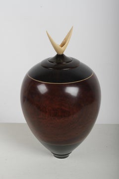 Studio Craft Lidded Exotic Wood Vessel with Finial by Kim Blatt, c. 2000s