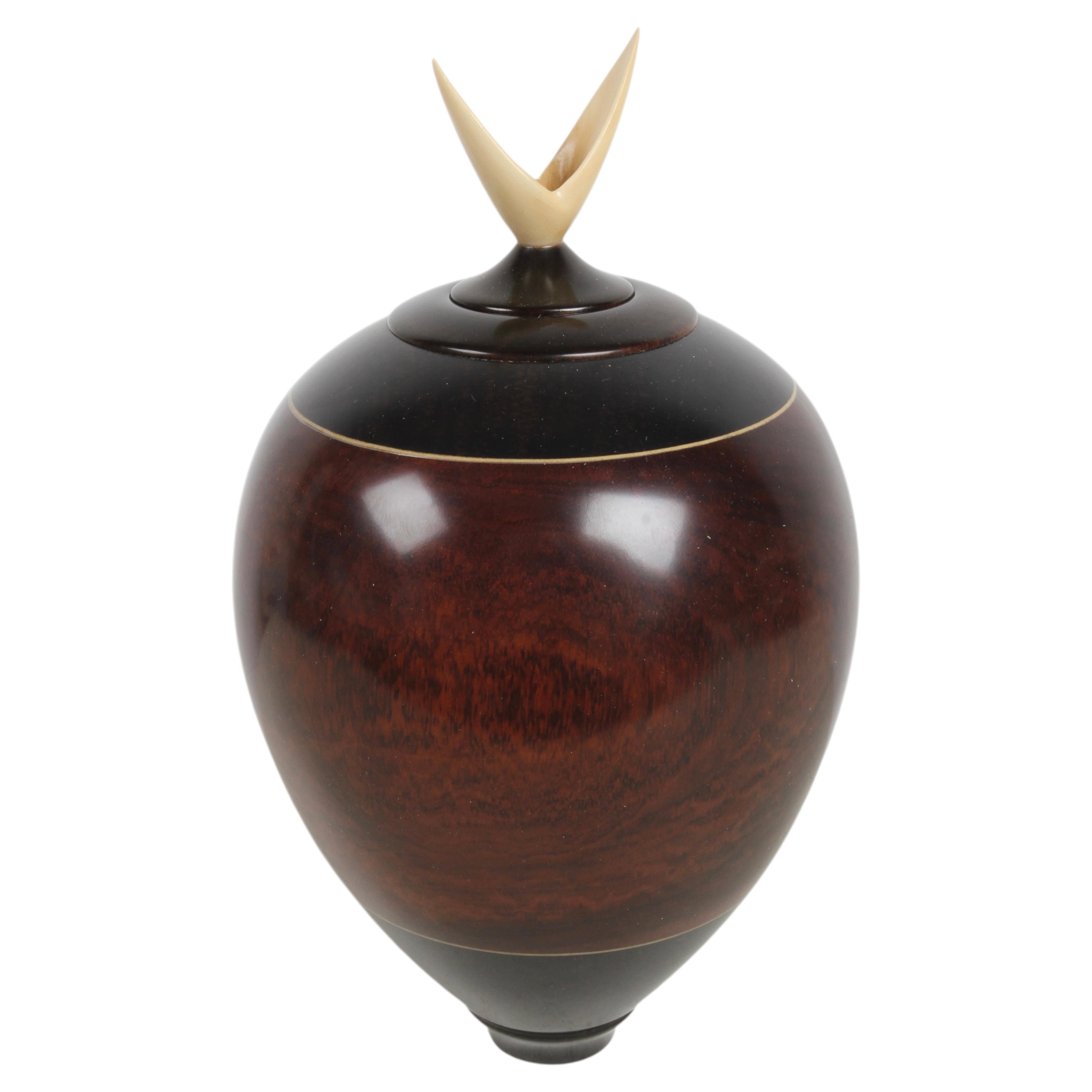 Studio Craft Lidded Exotic Wood Vessel with Finial by Kim Blatt, c. 2000s For Sale