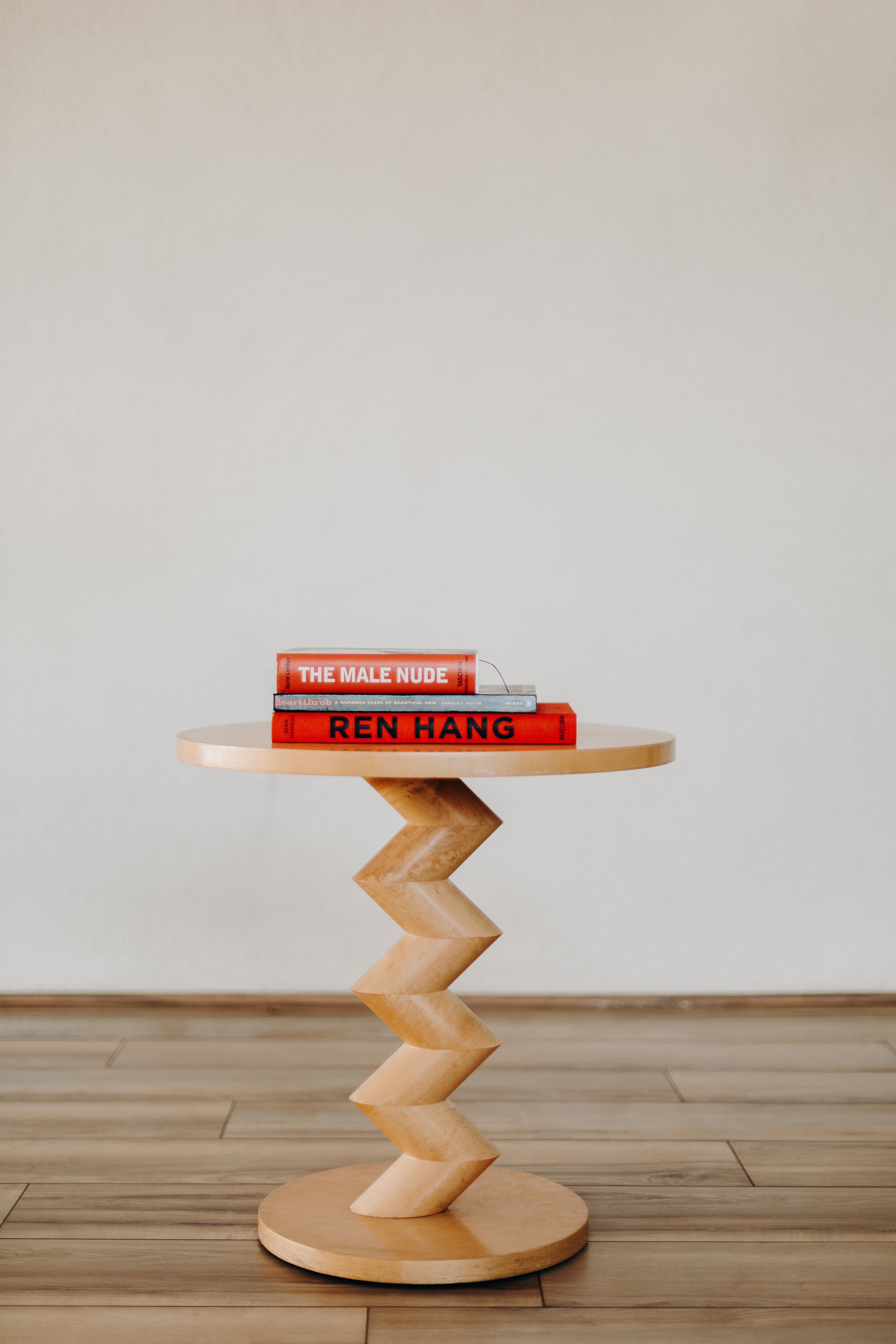 Post-Modern Studio Craft Postmodern Zig Zag Wood End Table