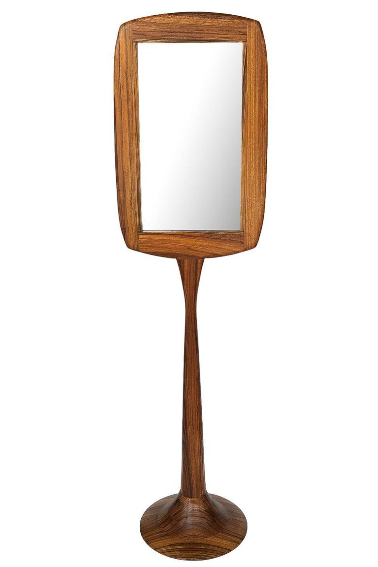 Studio Craft Movement Carved Zebrawood Standing Floor Mirror For Hand Carved Studio Craft Movement Zebrawood Standing Floor Mirror For