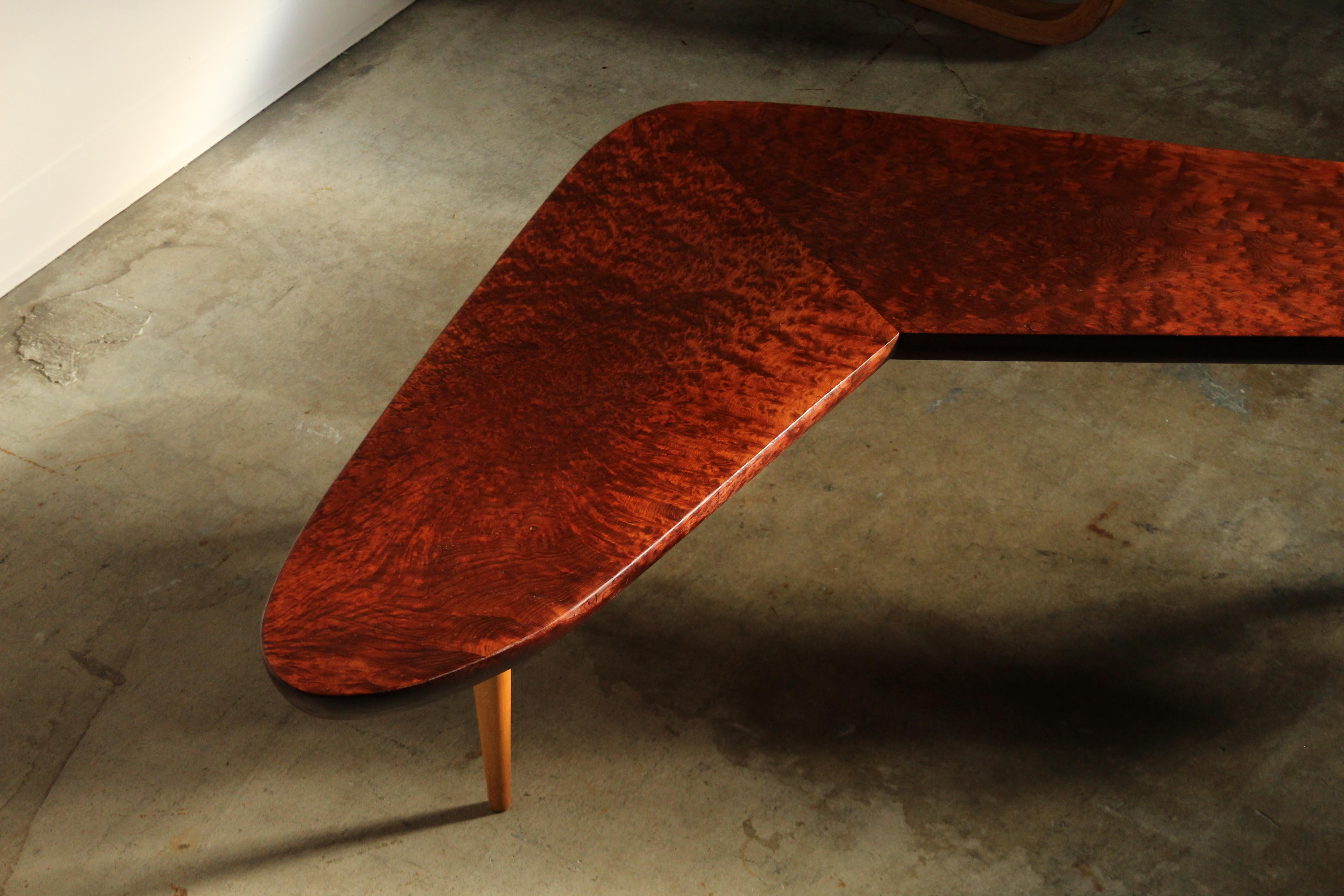 Mid-Century Modern Studio Craft Redwood Burl Boomerang Coffee Table, 1950s For Sale