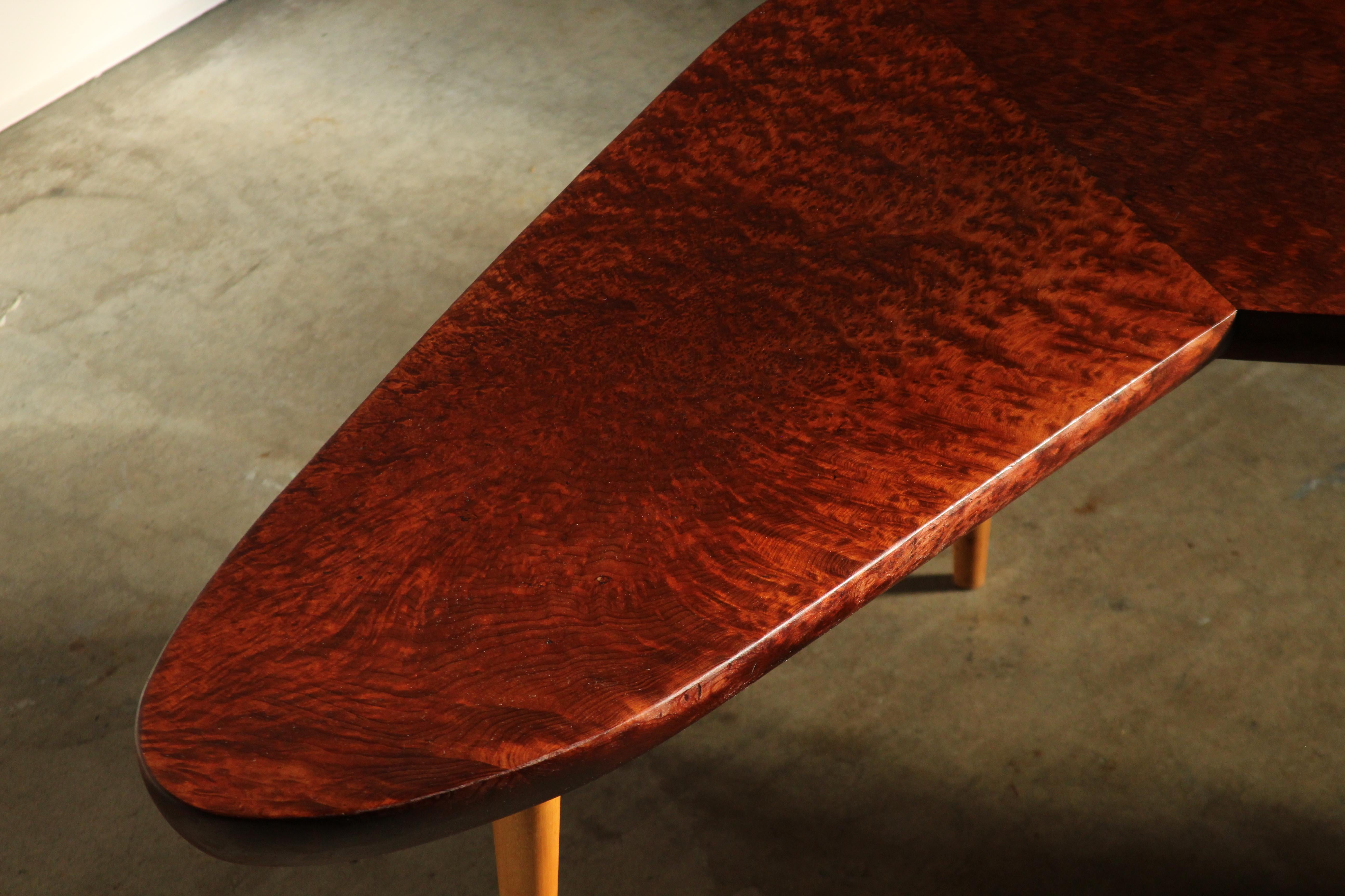 Wood Studio Craft Redwood Burl Boomerang Coffee Table, 1950s For Sale