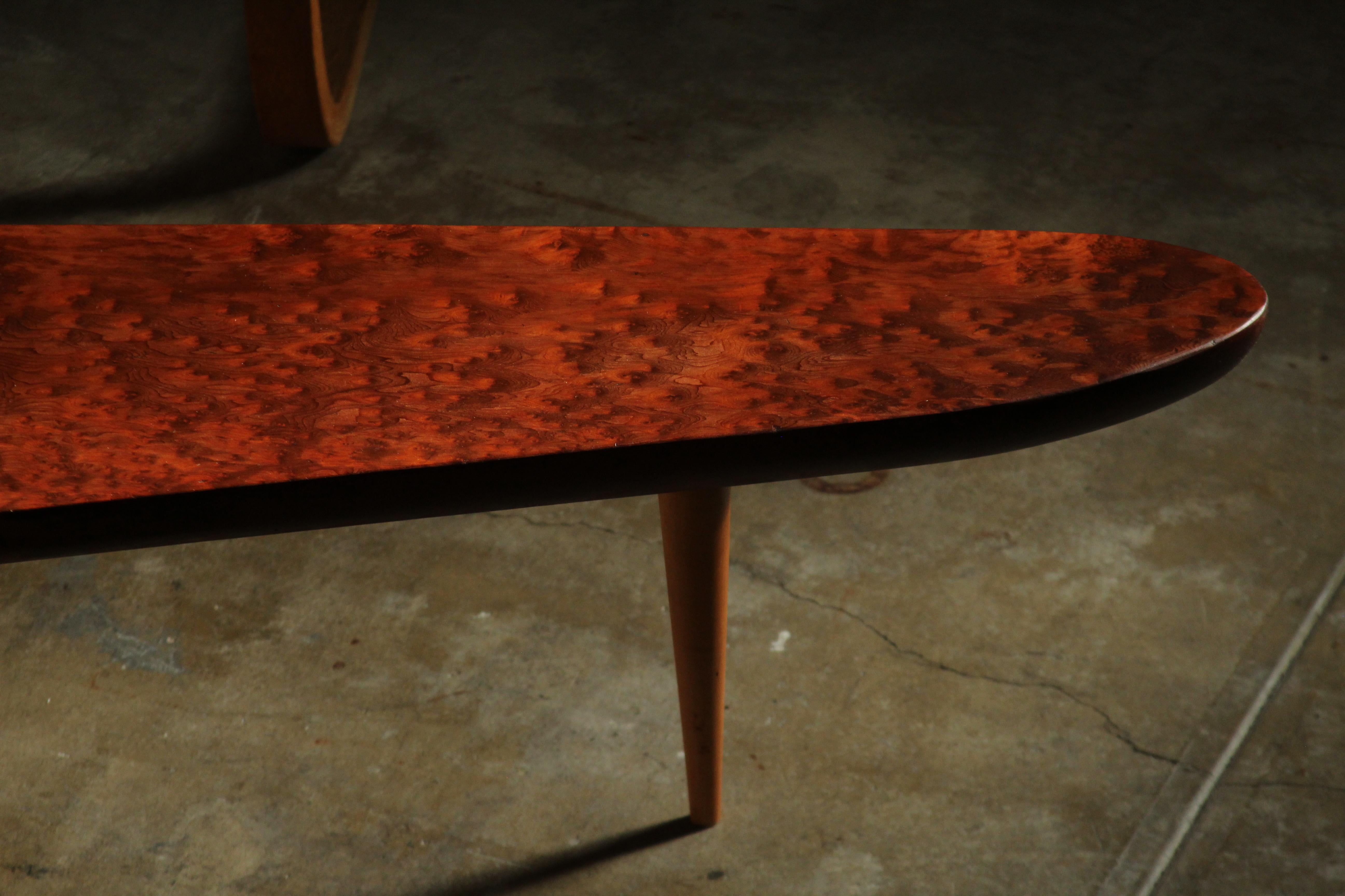 Studio Craft Redwood Burl Boomerang Coffee Table, 1950s For Sale 2