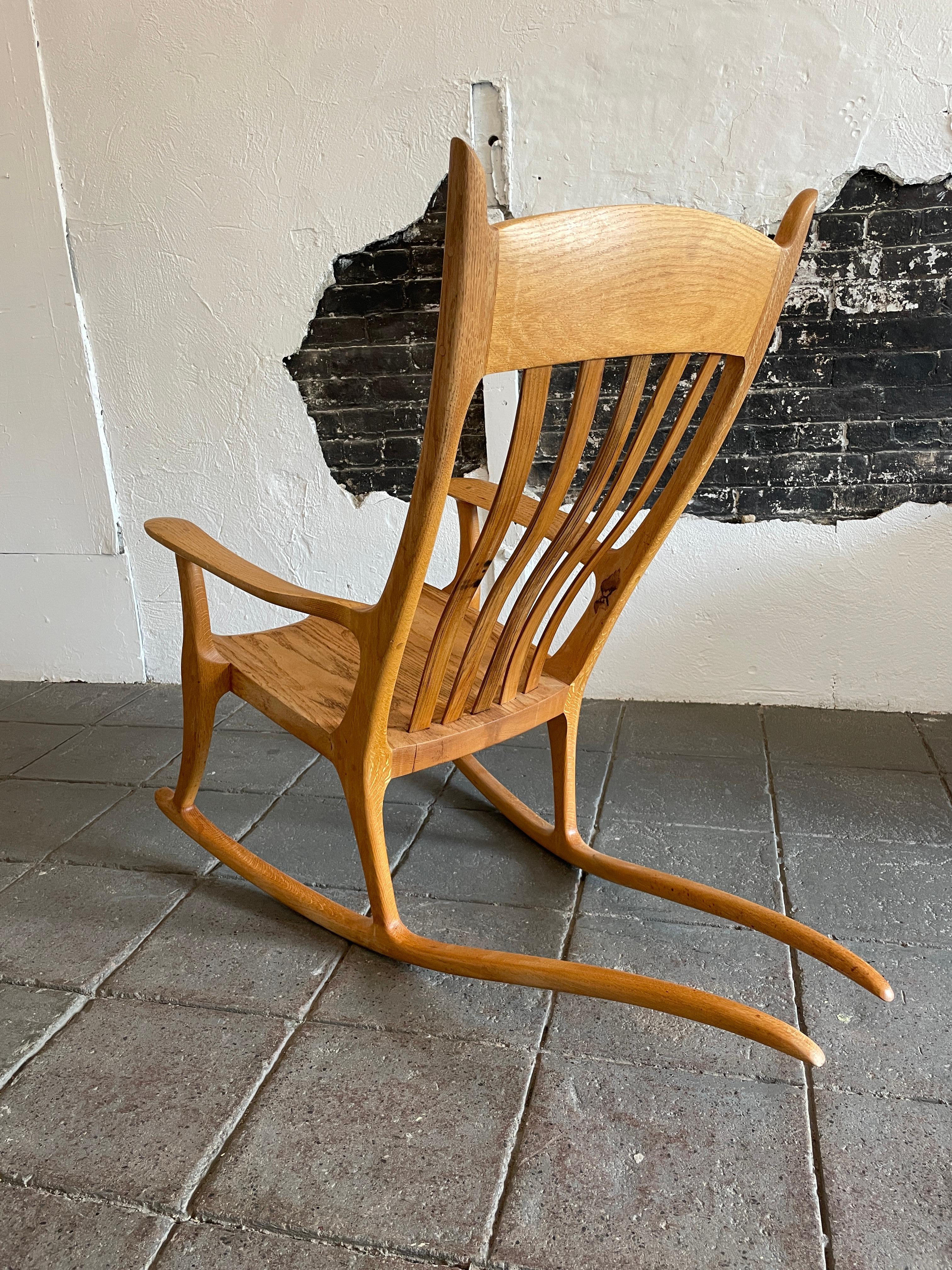 Woodwork Studio Craft Rocking Chair in the style of Sam Maloof For Sale