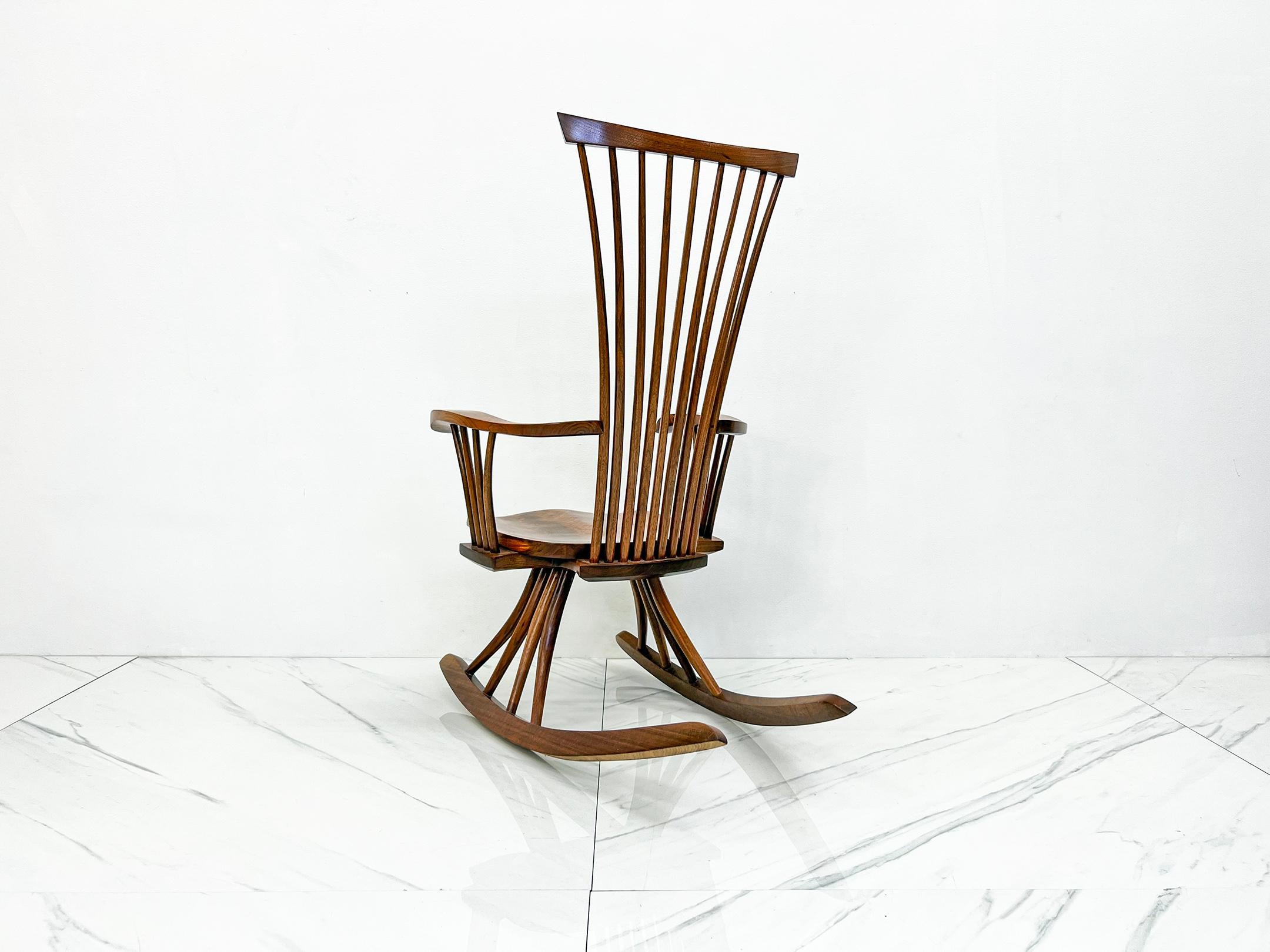 Studio Craft Sculpted Walnut Rocking Chair By Jeffrey Greene For Sale 3