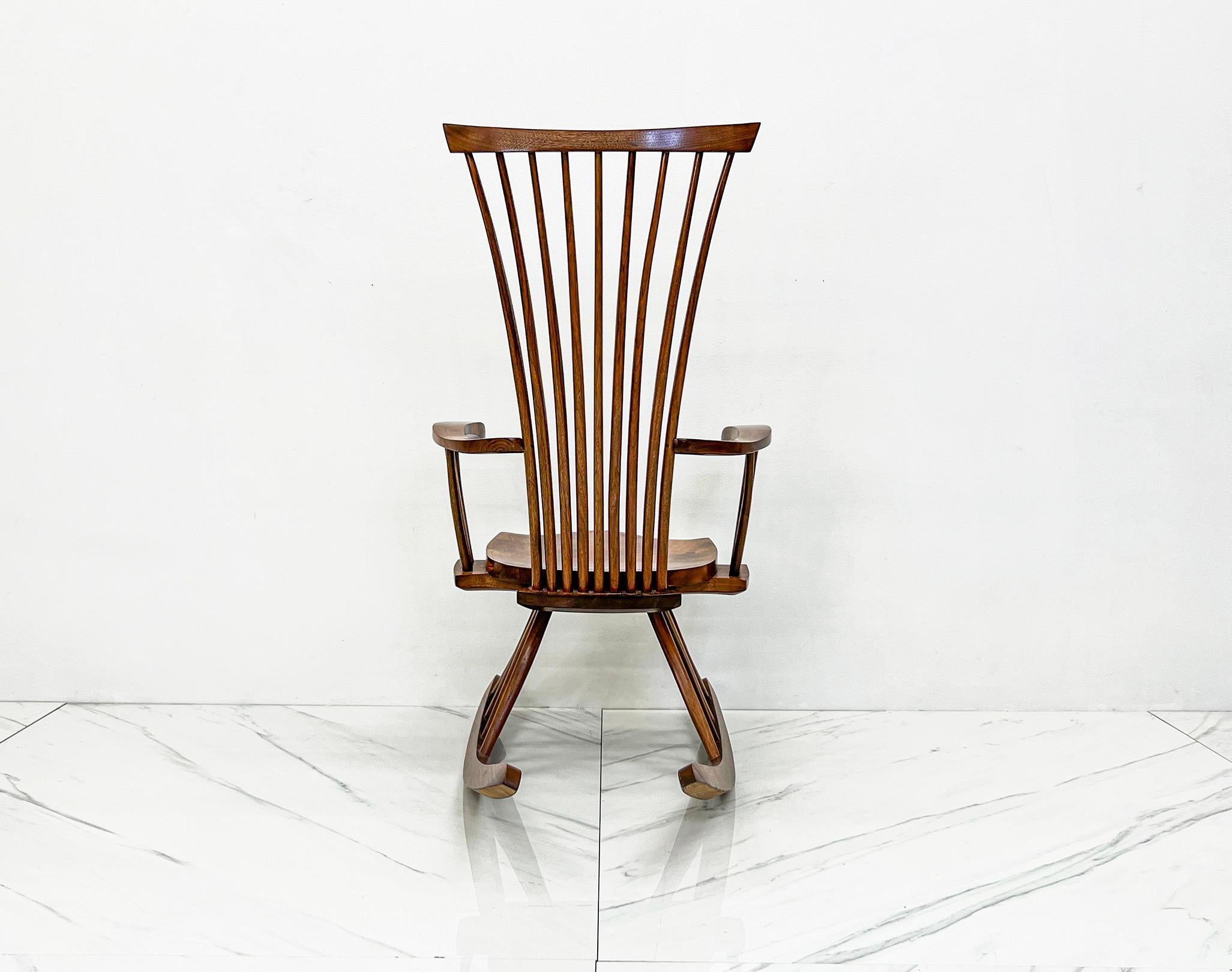 Studio Craft Sculpted Walnut Rocking Chair By Jeffrey Greene For Sale 4