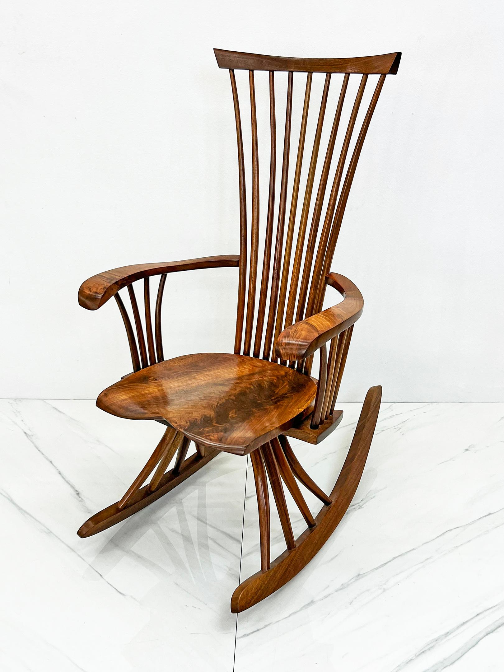 Studio Craft Sculpted Walnut Rocking Chair By Jeffrey Greene In Good Condition For Sale In Culver City, CA