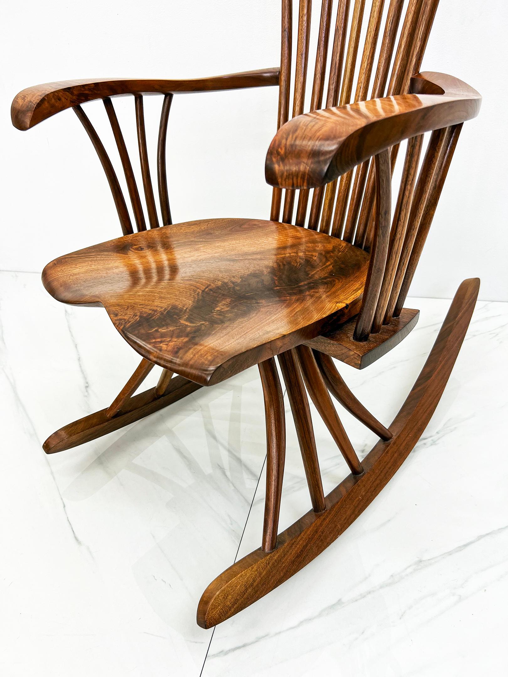 Late 20th Century Studio Craft Sculpted Walnut Rocking Chair By Jeffrey Greene For Sale