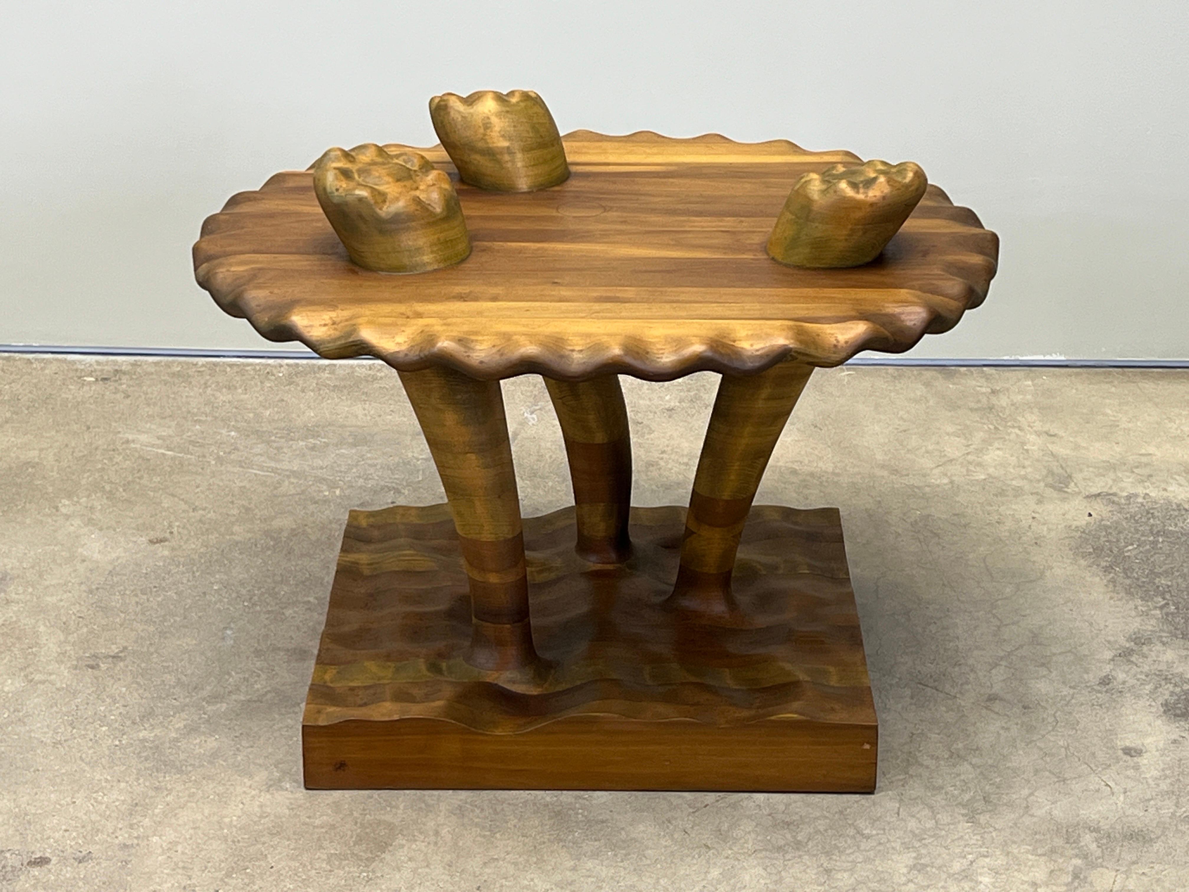Tavolo scultoreo in pioppo tulipano, laminato e intagliato, Thomas Thomas Lacagnina, 1973 