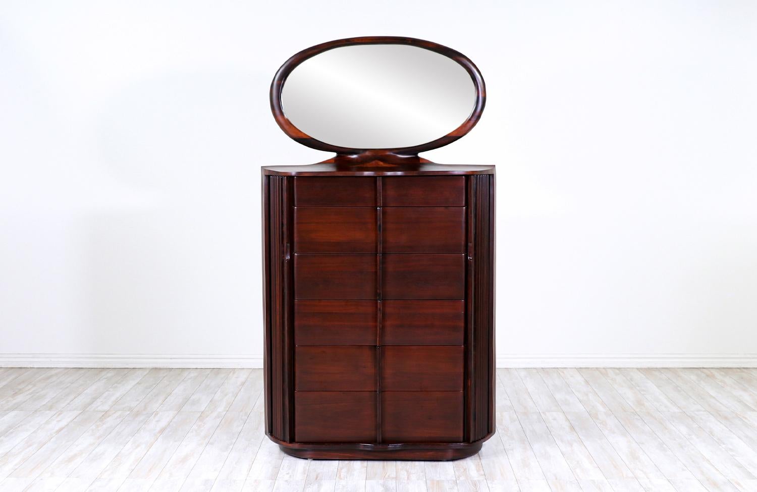 Mid-Century Modern Expertly Restored - Studio Craft Rosewood Tambour-Door Chest of Drawers For Sale