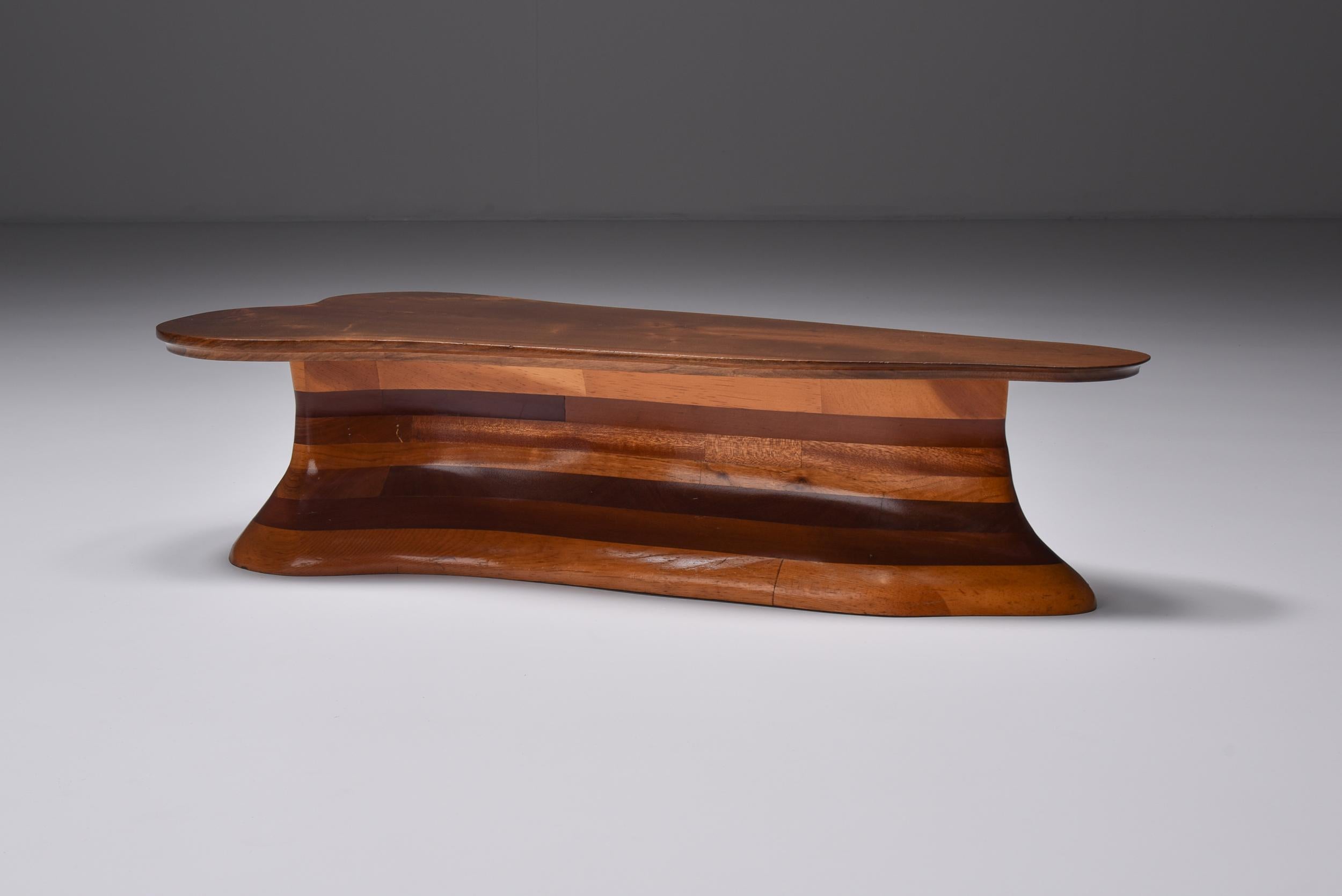 Folk Art Studio Craft Solid Wood Coffee Table Mid-Century Modern, USA, 1970s For Sale