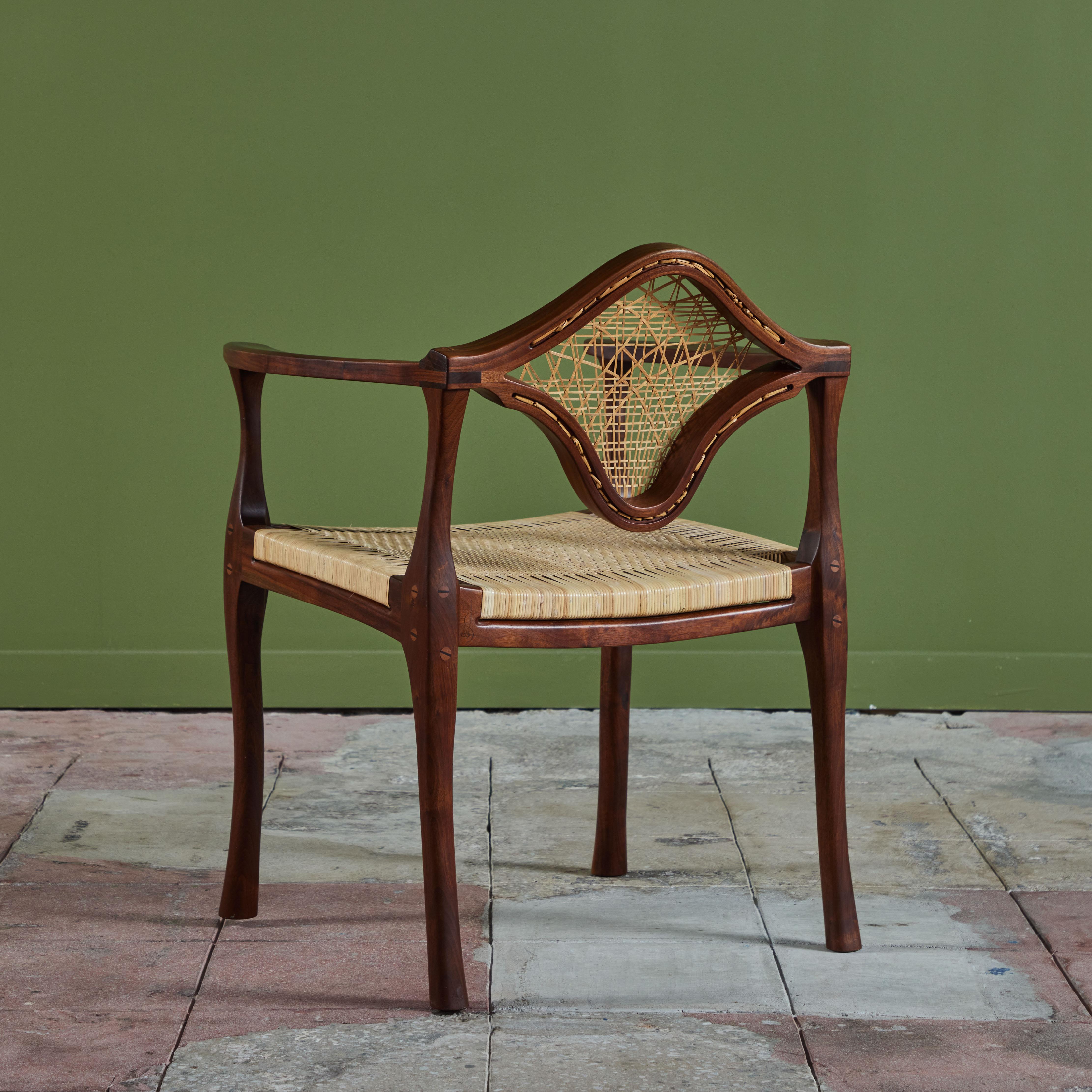 Studio Craft Walnut Armchair with Cane In Excellent Condition For Sale In Los Angeles, CA