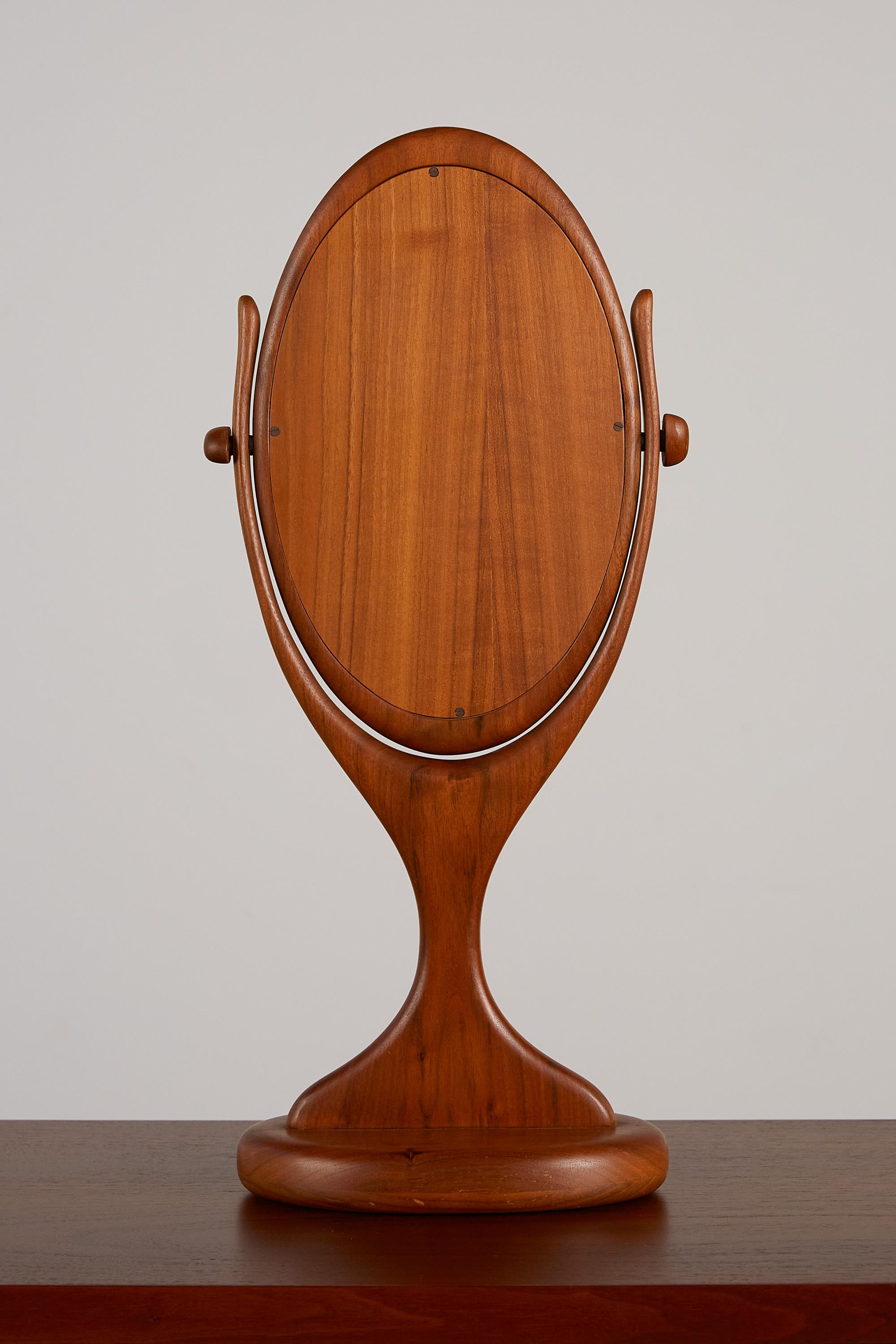 Oiled Studio Craft Walnut Free Standing Vanity Mirror For Sale