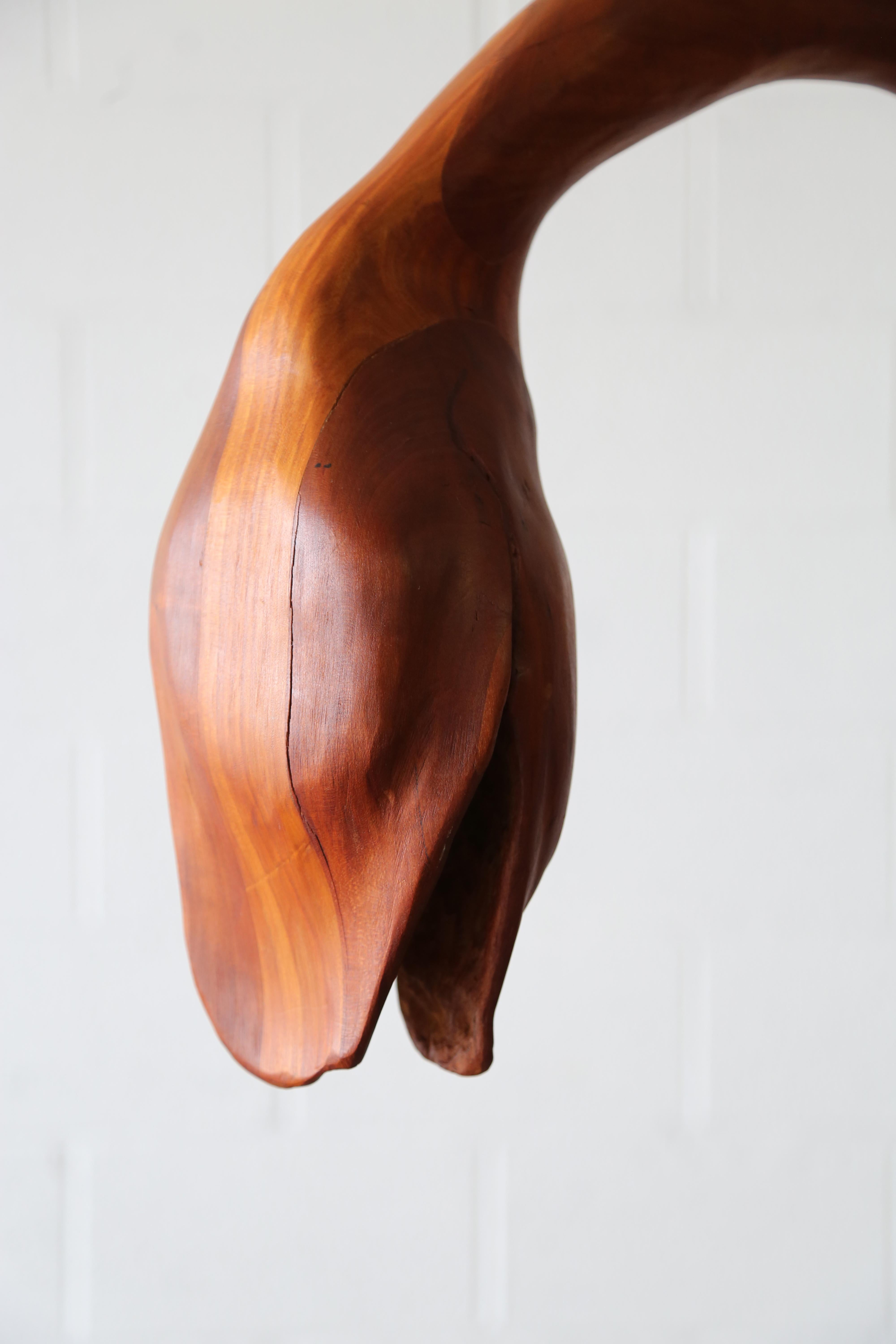 A whimsical wilted flower with an ostrich foot base all out of stack laminated and carved cherry. The bottom of the sculpture with a heavy stippled finish that fades to a sanded smooth finish near the top. A unique sculpture that can be interpreted
