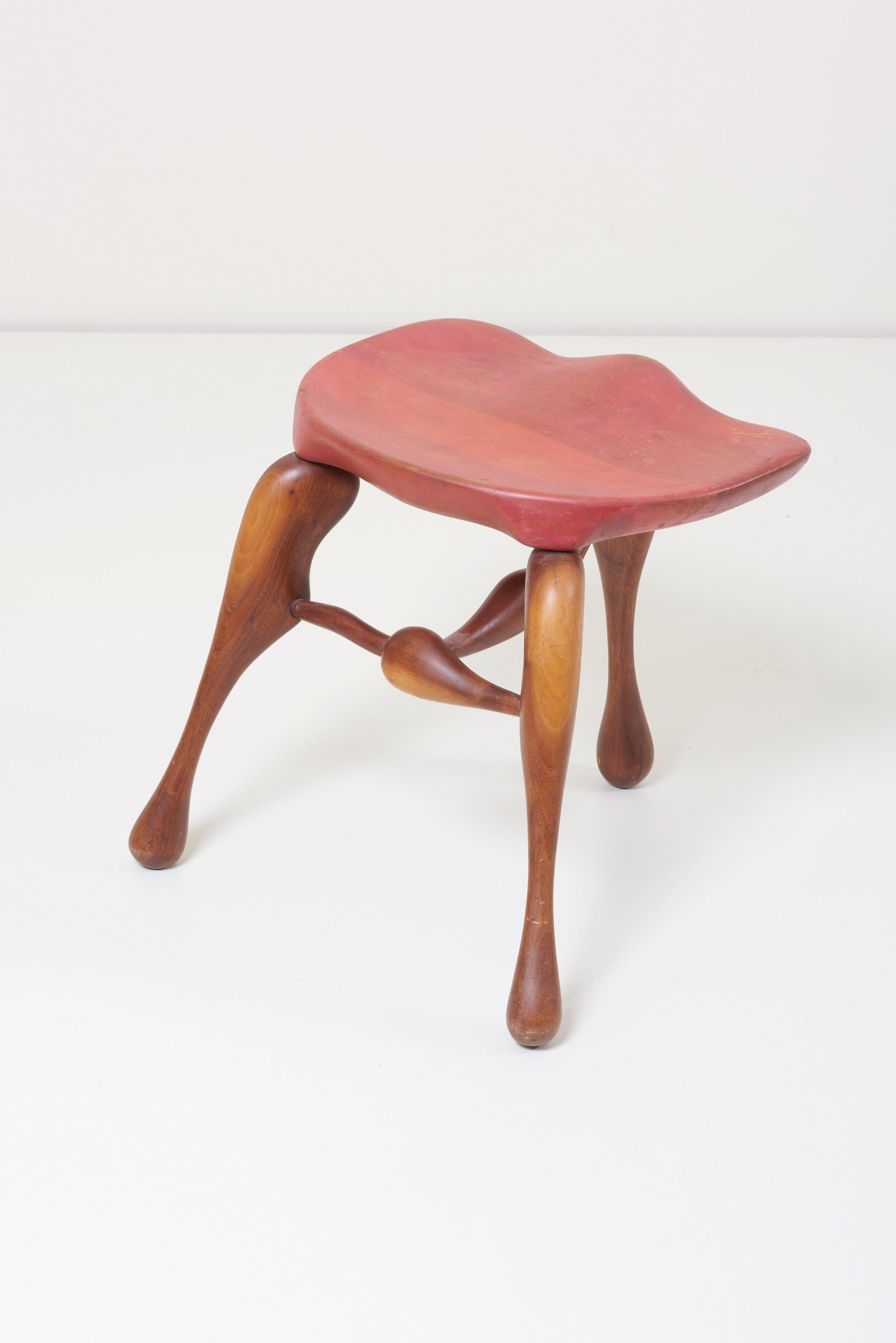 Studio Craft Wooden Stool by Ron Curtis, US, 1950s In Excellent Condition In Berlin, DE