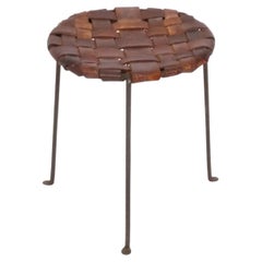 Vintage Studio Craft Woven Leather and Iron Stool by Lila Swift and Donald Monell