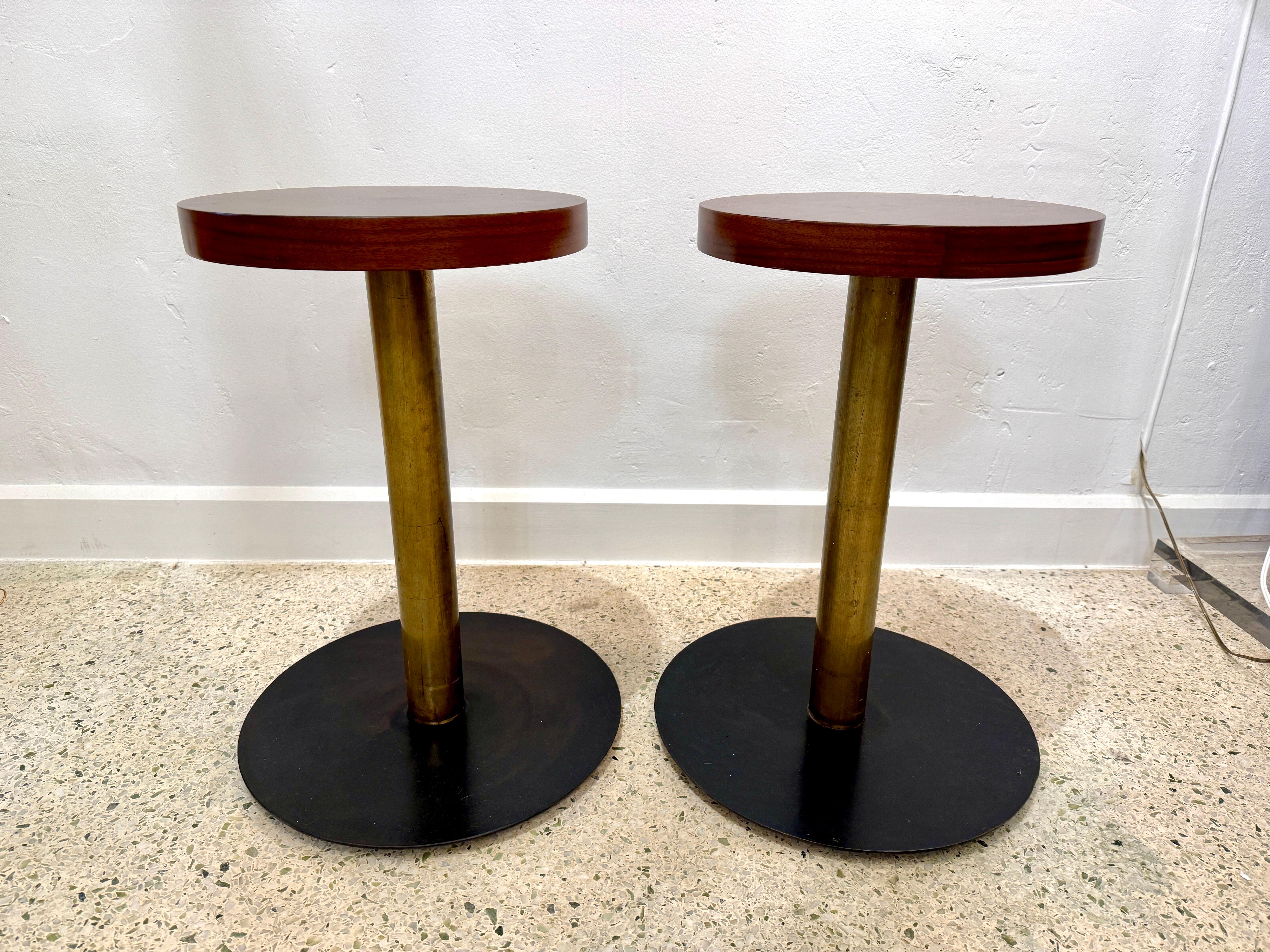 Paire de tables d'appoint Studio Craft en bronze, Oak Oak et fer noirci en vente 2