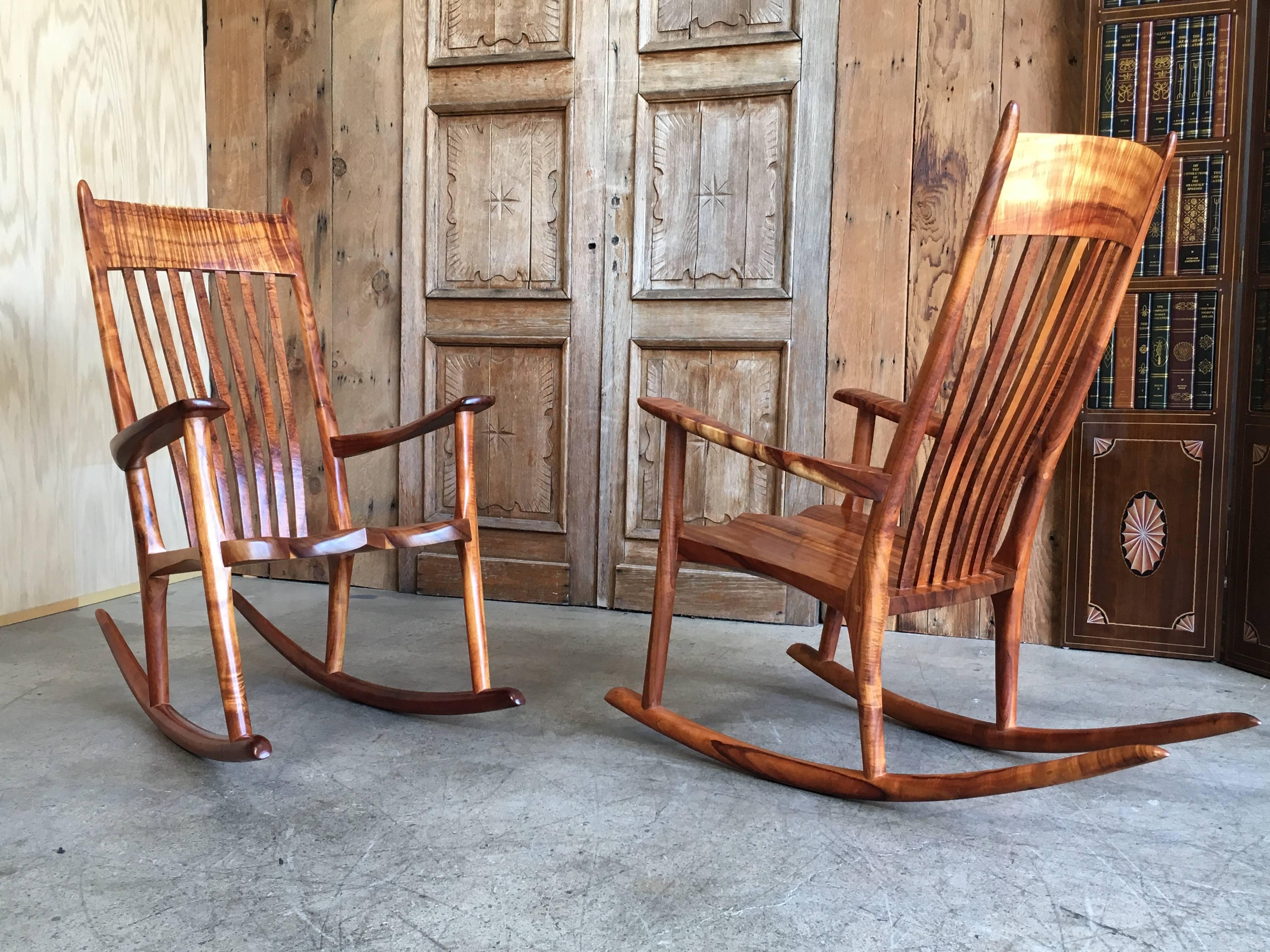 Organic Modern Studio Crafted Koa Wood Rocking Chairs by Stan Gollaher