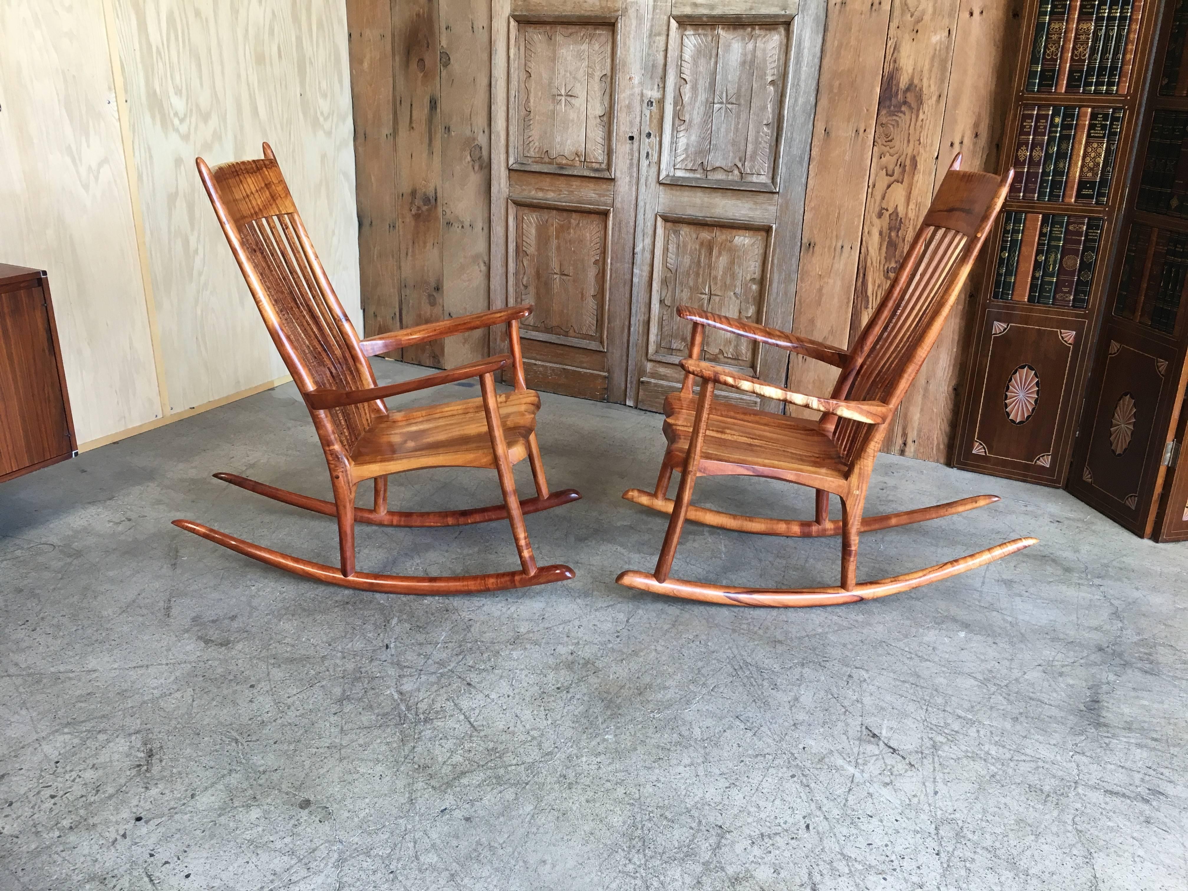 Hand-Crafted Studio Crafted Koa Wood Rocking Chairs by Stan Gollaher