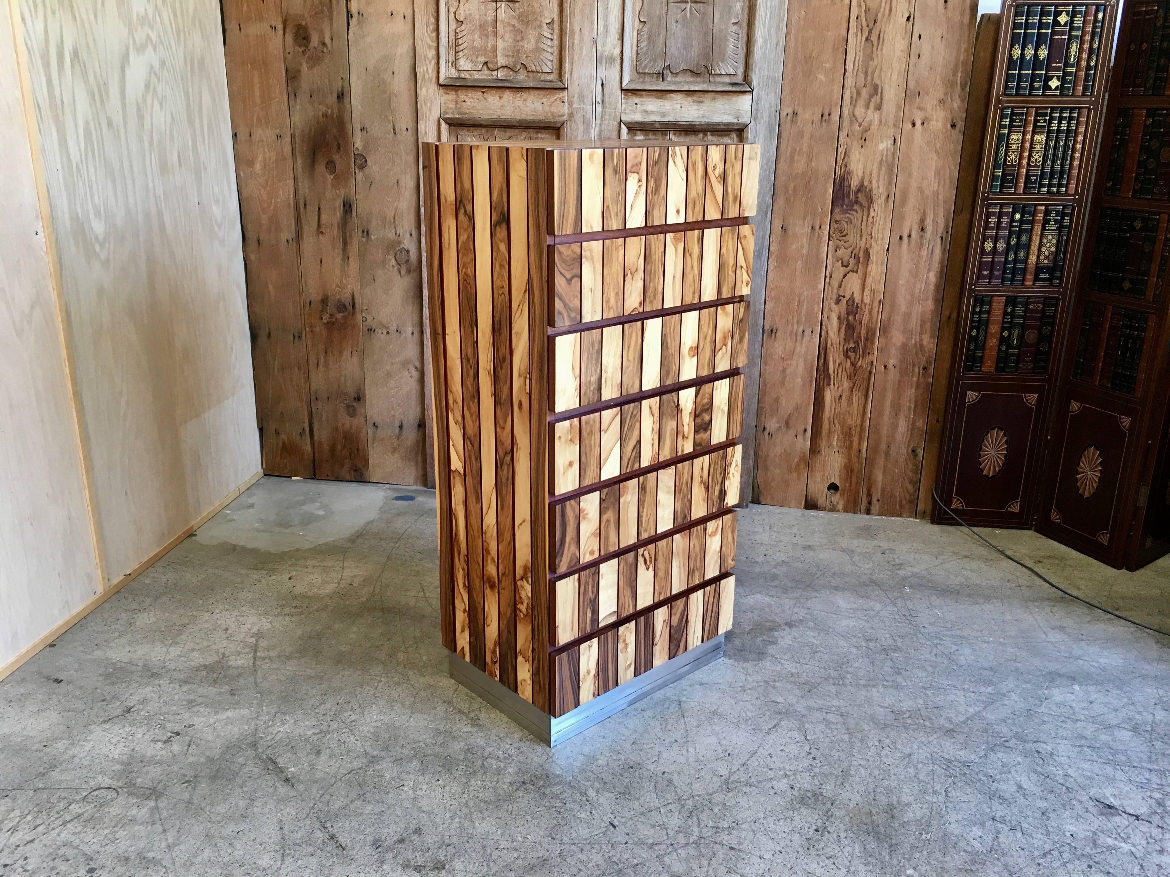 American Studio Crafted Mixed Wood Highboy Dresser