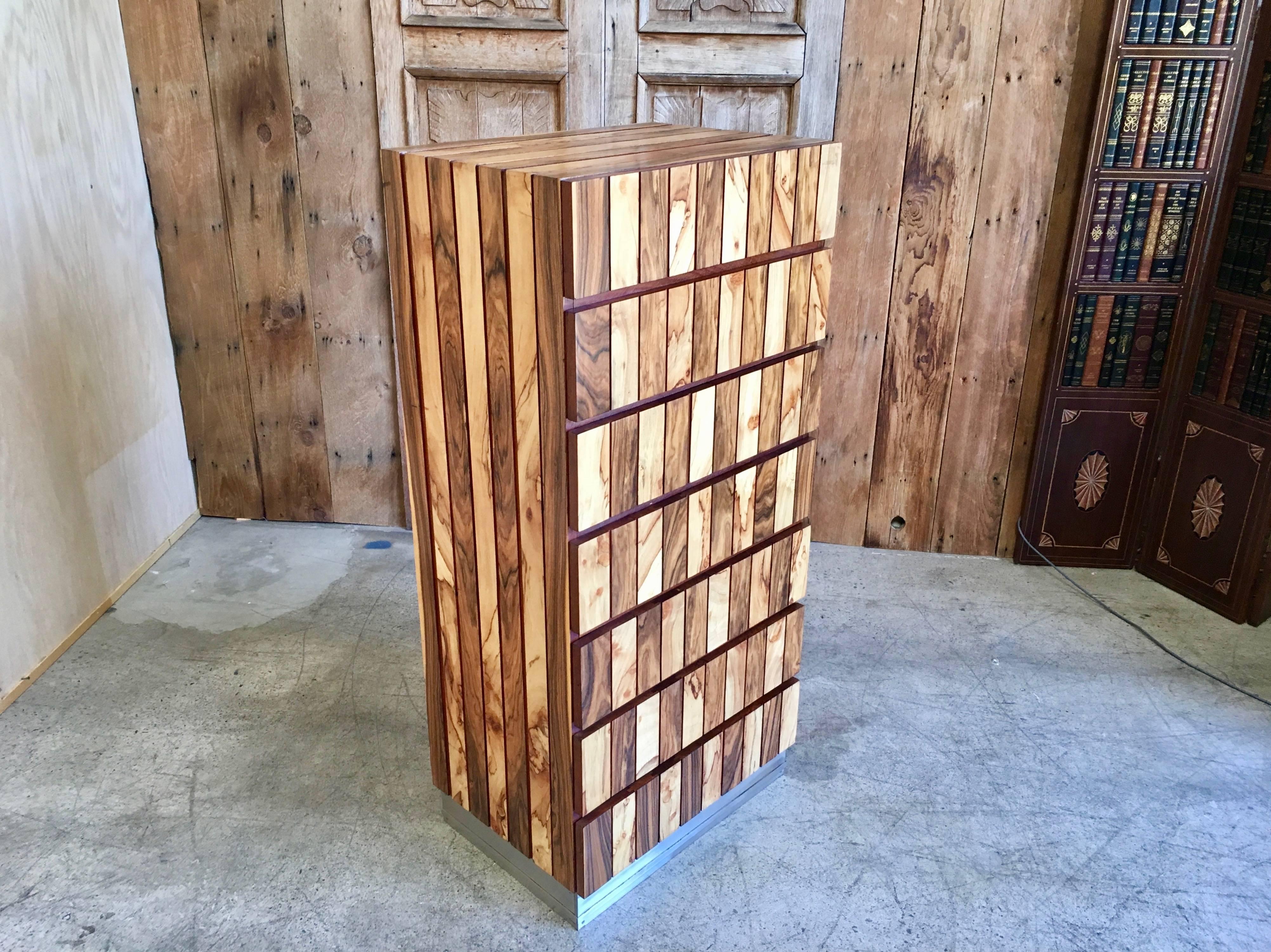 Studio Crafted Mixed Wood Highboy Dresser In Good Condition In Denton, TX