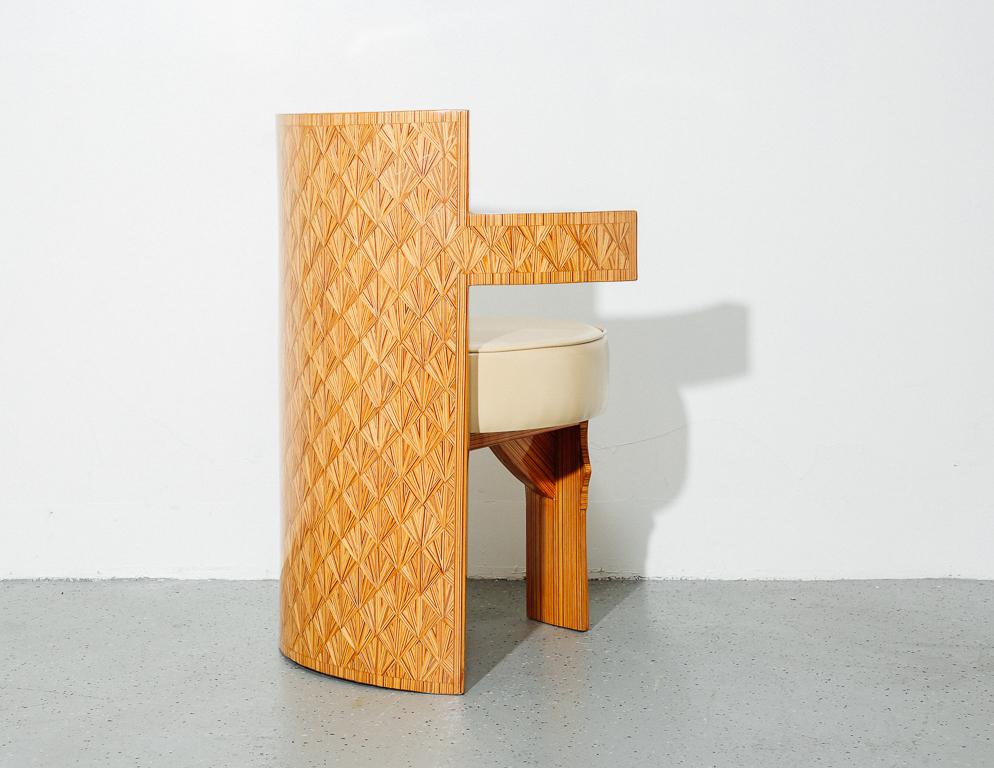 Studio-Crafted Postmodern Barrel Chairs with Inlaid Details 5