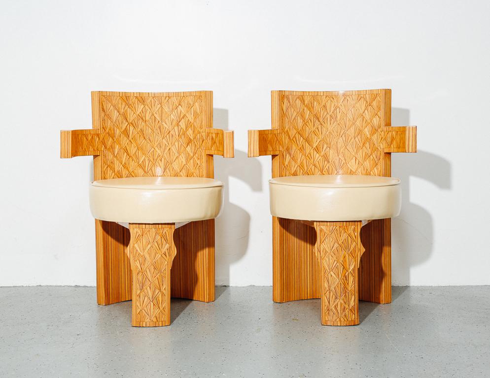 Post-Modern Studio-Crafted Postmodern Barrel Chairs with Inlaid Details