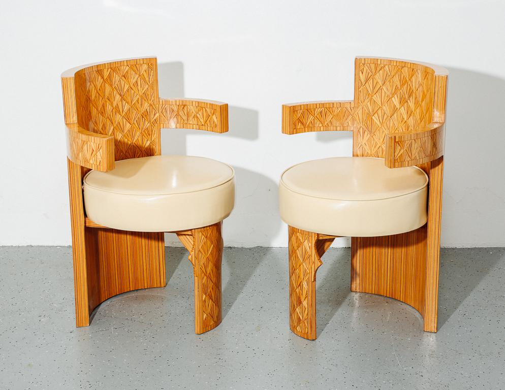 Late 20th Century Studio-Crafted Postmodern Barrel Chairs with Inlaid Details