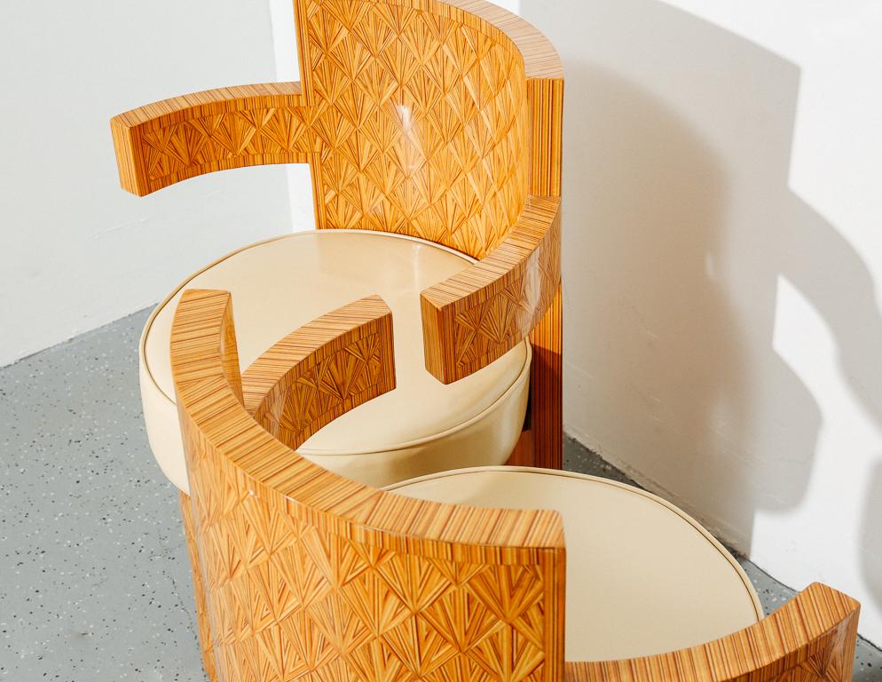 Studio-Crafted Postmodern Barrel Chairs with Inlaid Details 1