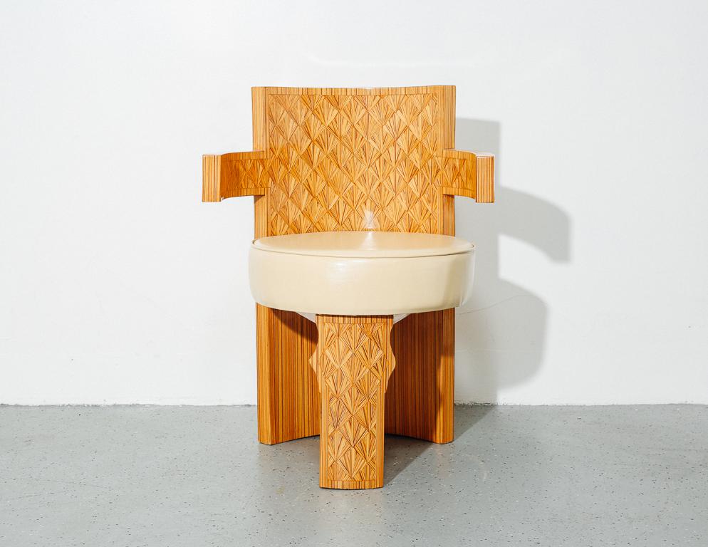 Studio-Crafted Postmodern Barrel Chairs with Inlaid Details 2