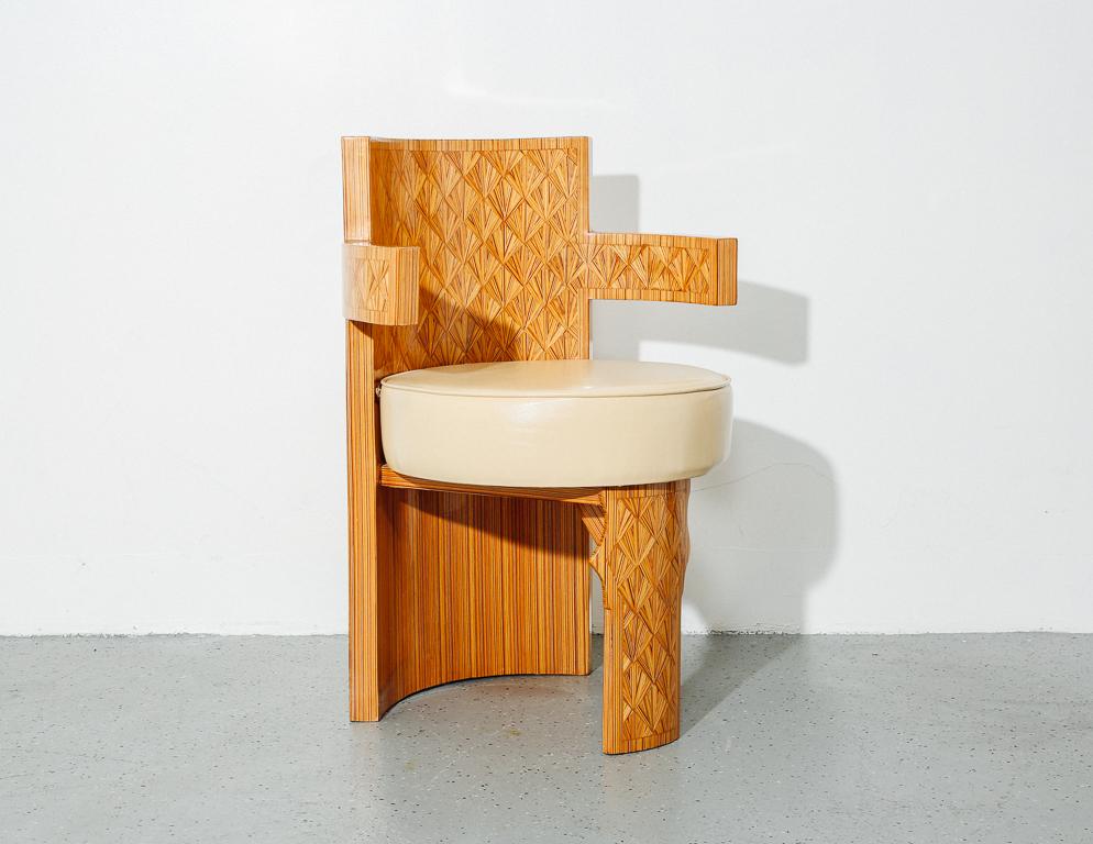 Studio-Crafted Postmodern Barrel Chairs with Inlaid Details 3