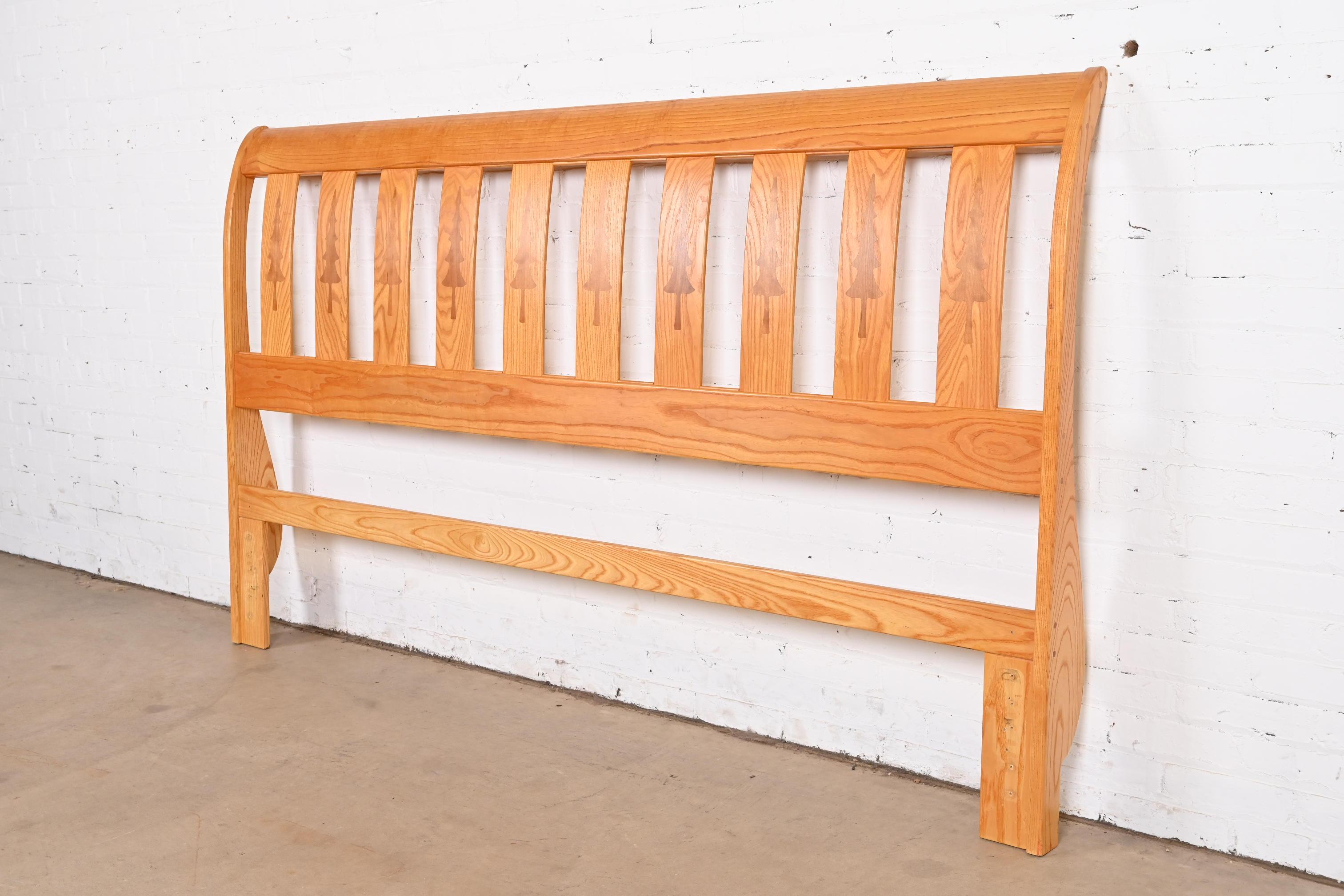 Studio Crafted Rustic Lodge Inlaid Pine King Size Headboard In Good Condition For Sale In South Bend, IN