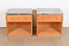 Studio Crafted Rustic Lodge Inlaid Pine Marble Top Nightstands, Pair