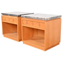 Studio Crafted Rustic Lodge Inlaid Pine Marble Top Nightstands, Pair