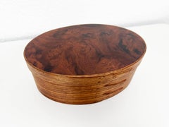 Studio Crafted Teak and Walnut Burl Lidded Oval Box