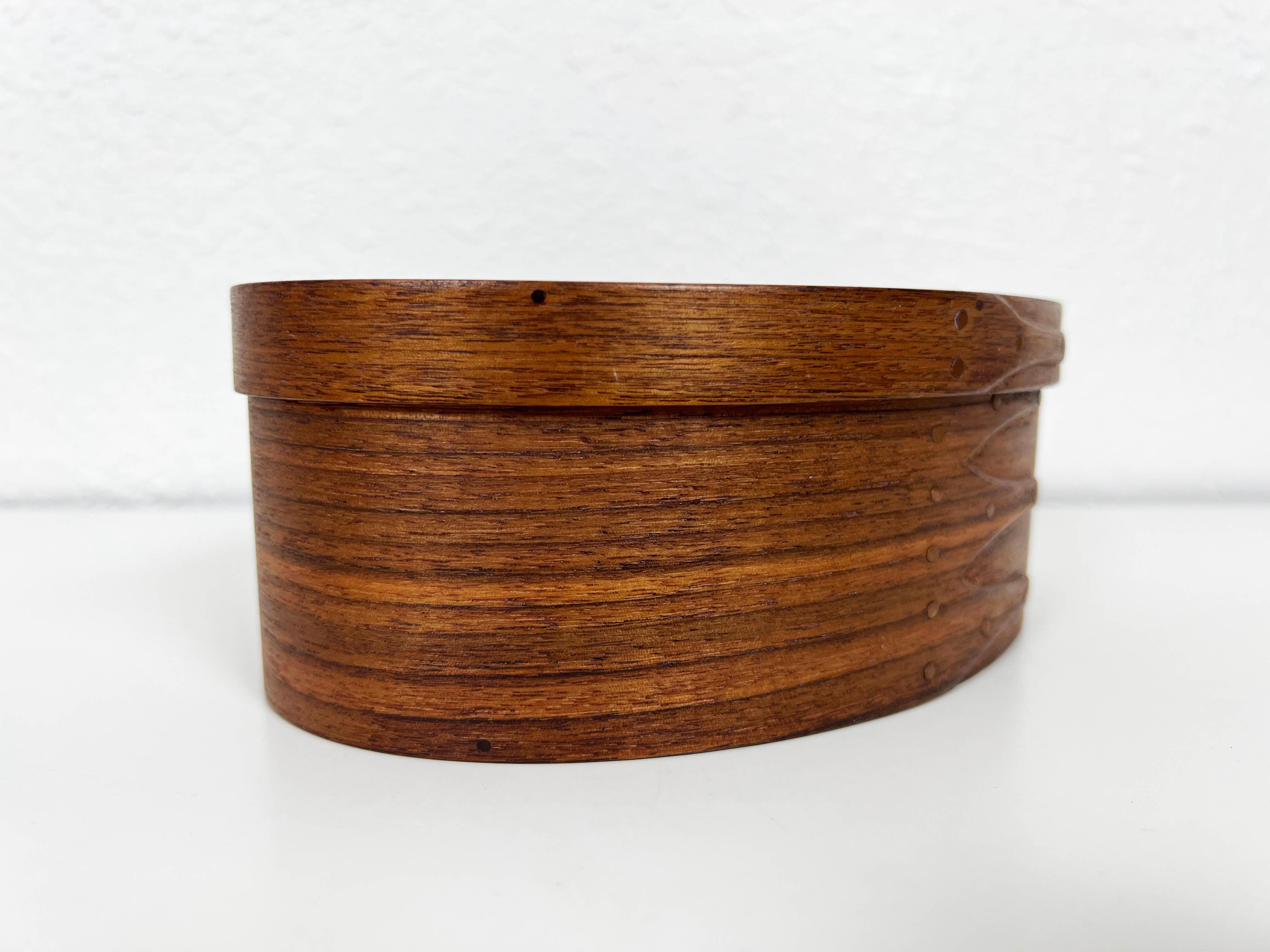 American Studio Crafted Teak and Walnut Burl Lidded Oval Box For Sale