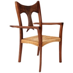 Studio Crafted Walnut & Raffia Midcentury Armchair